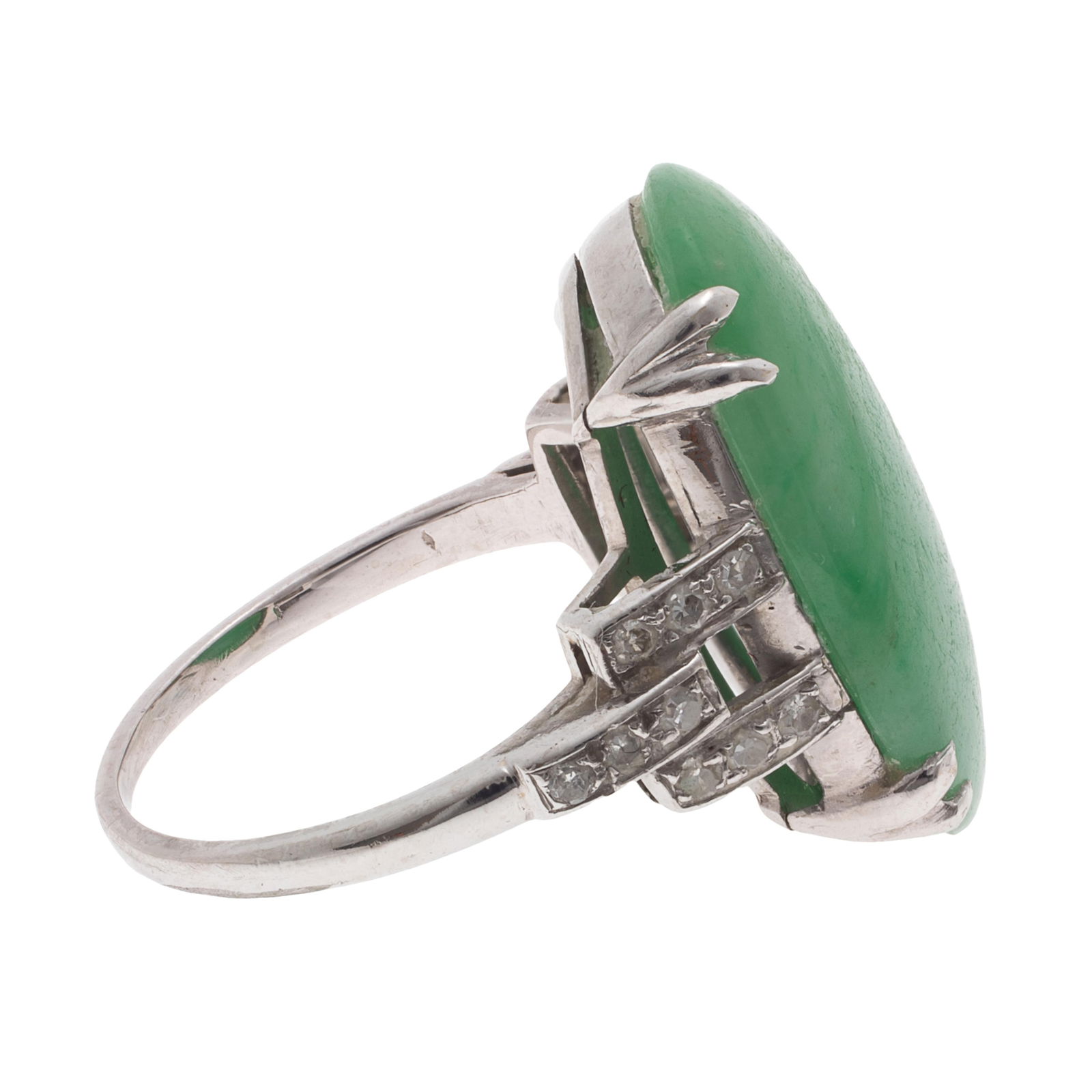 Jade, Diamond, Platinum Ring - 4
