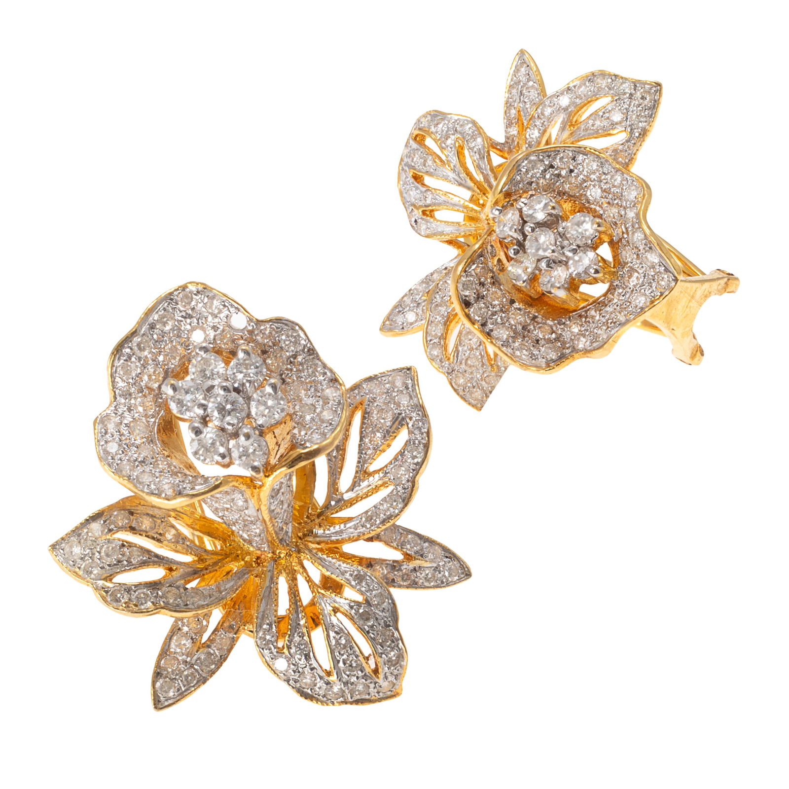 Pair of Diamond, 20k Yellow Gold Orchid Earrings (1 of 5)