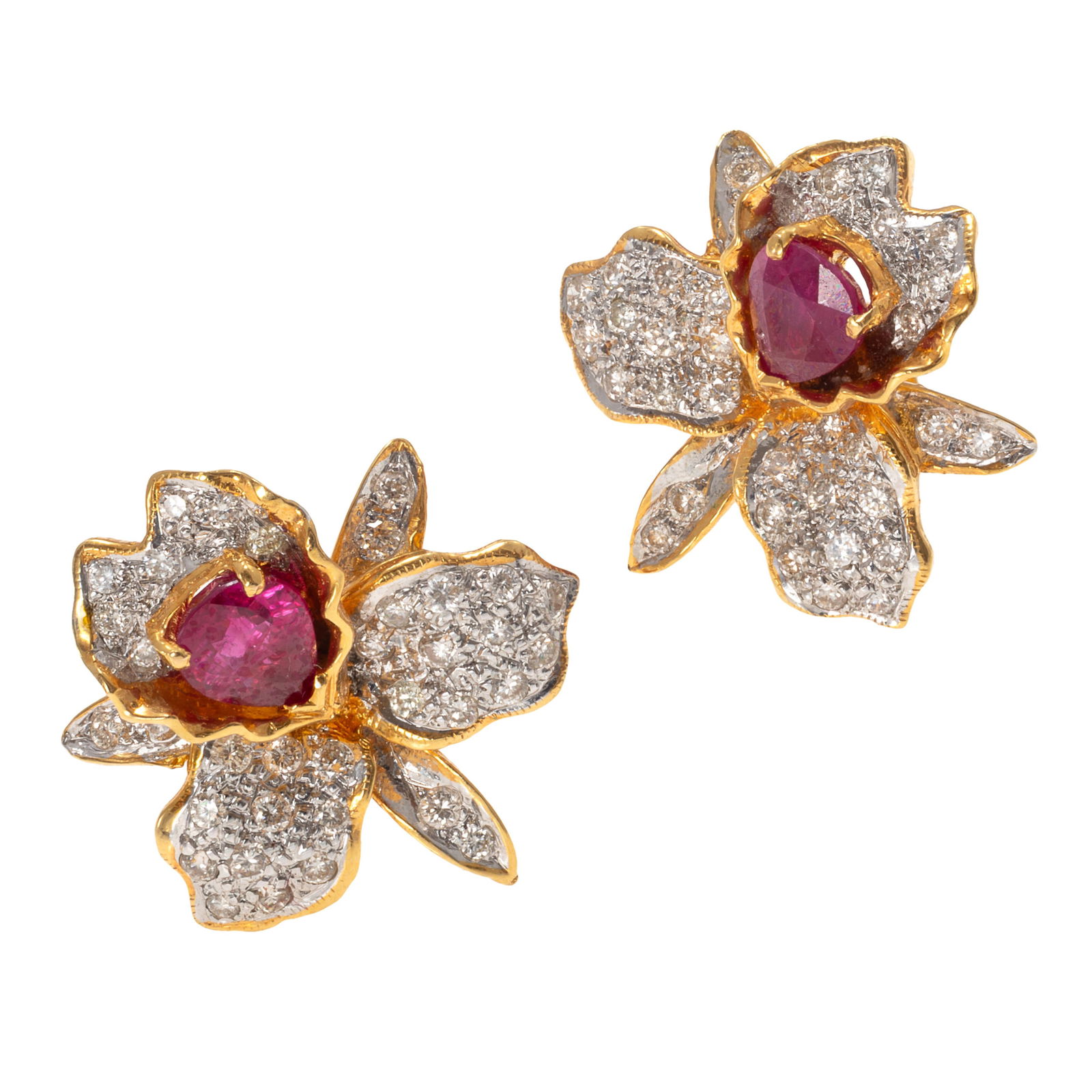 Pair of Ruby, Diamond, 20k Orchid Earrings (1 of 5)
