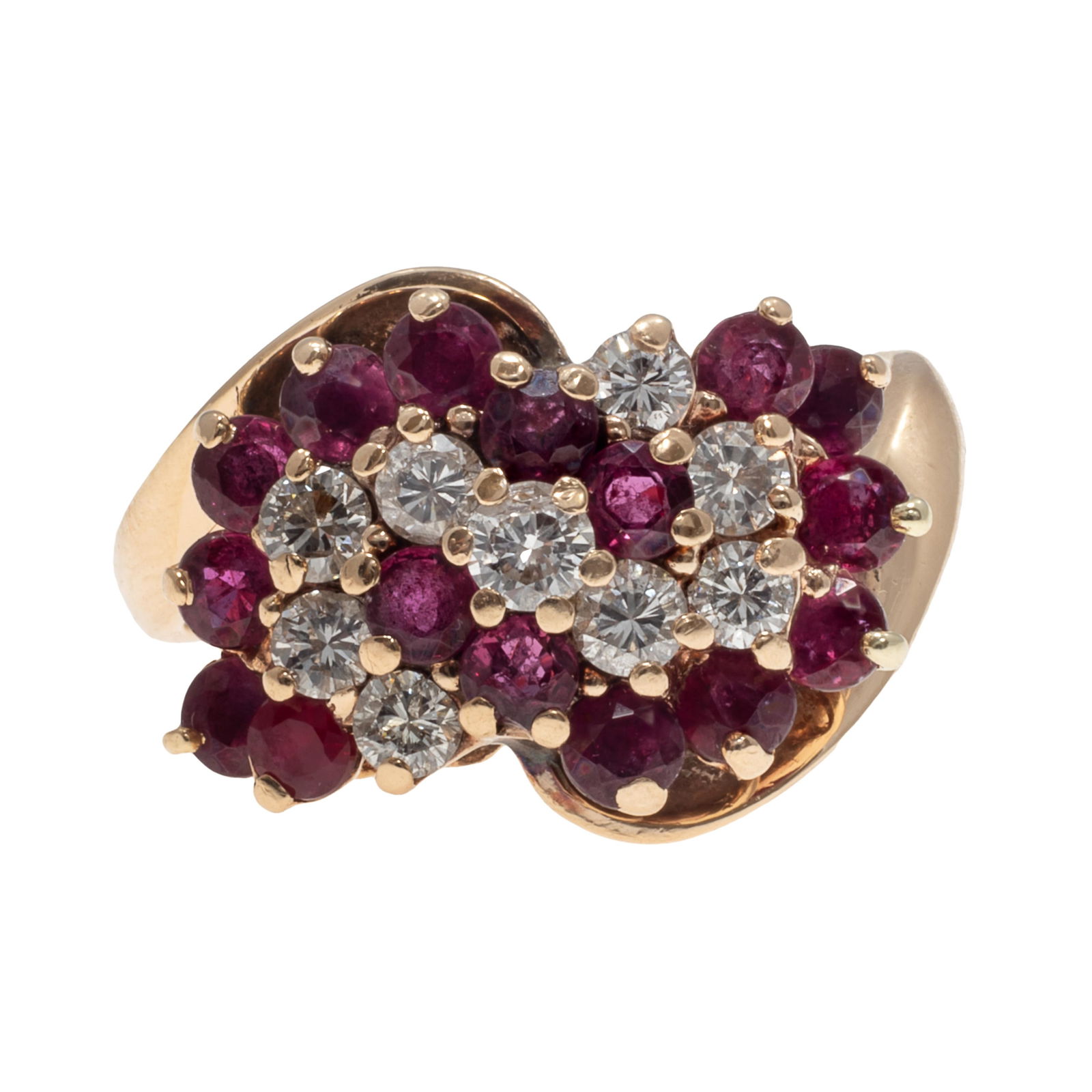 Diamond, Ruby, 14k Yellow Gold Ring - 2