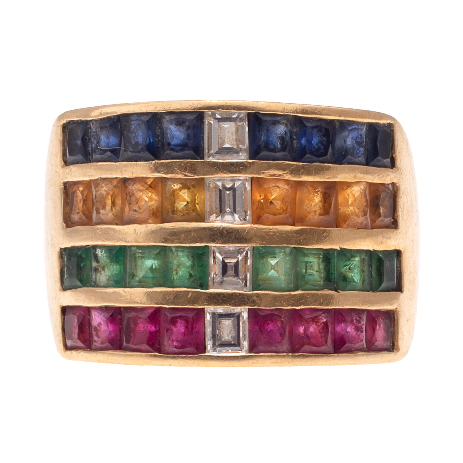 Diamond, Ruby, Sapphire, Emerald, 18k Ring - 2