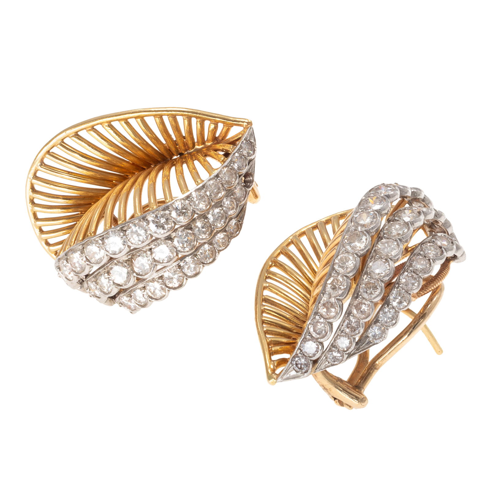 Pair of Diamond, 14k Yellow and White Gold Earrings (1 of 4)