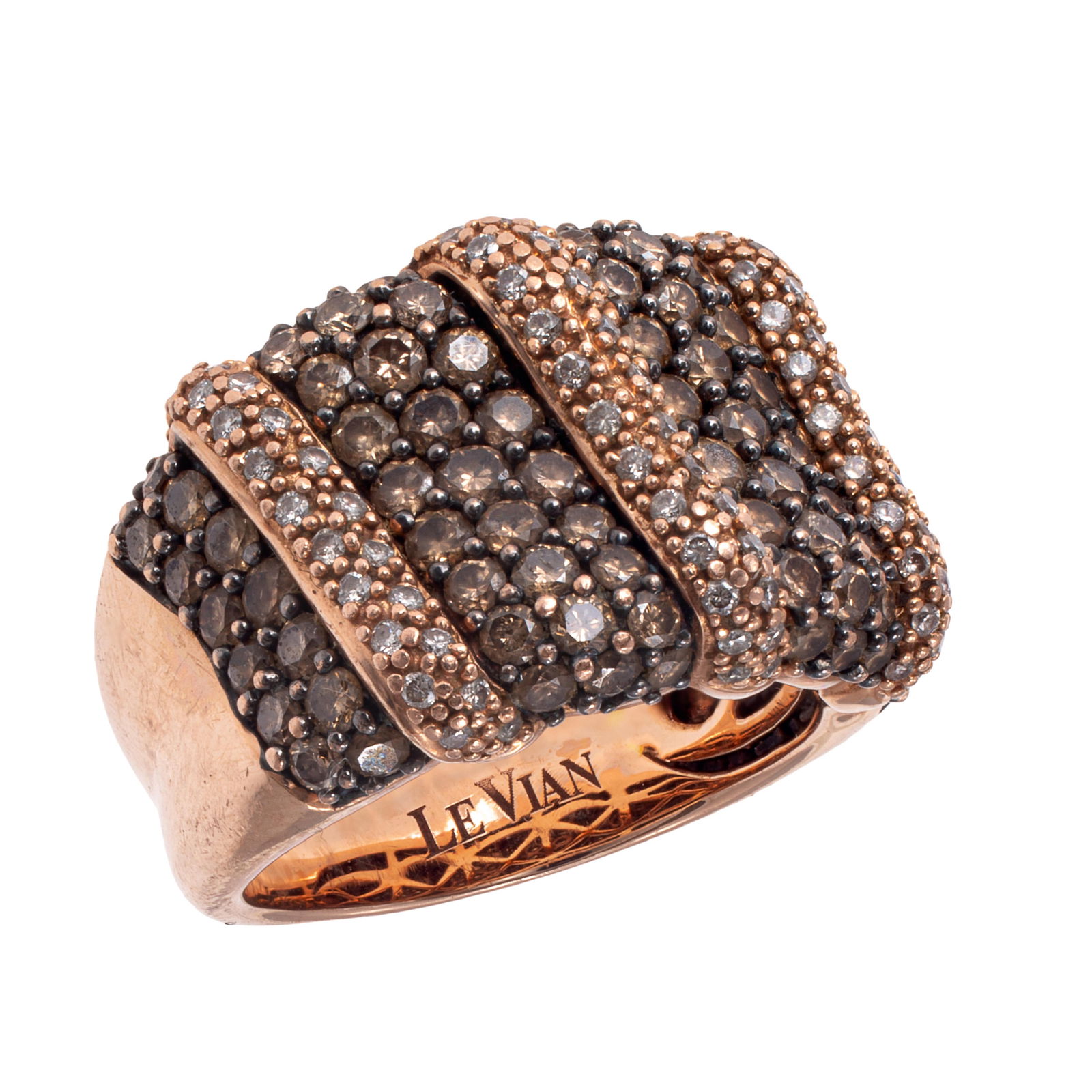 Diamond, Colored Diamond, 14k Rose Gold Ring, LeVian: Diamond, Colored Diamond, 14k Rose Gold Ring, LeVianFeaturing eighty-two full-cut colored diamonds weighing a total of approximately 2.45 cttw. and seventy-diamonds weighing a total of approximately 0