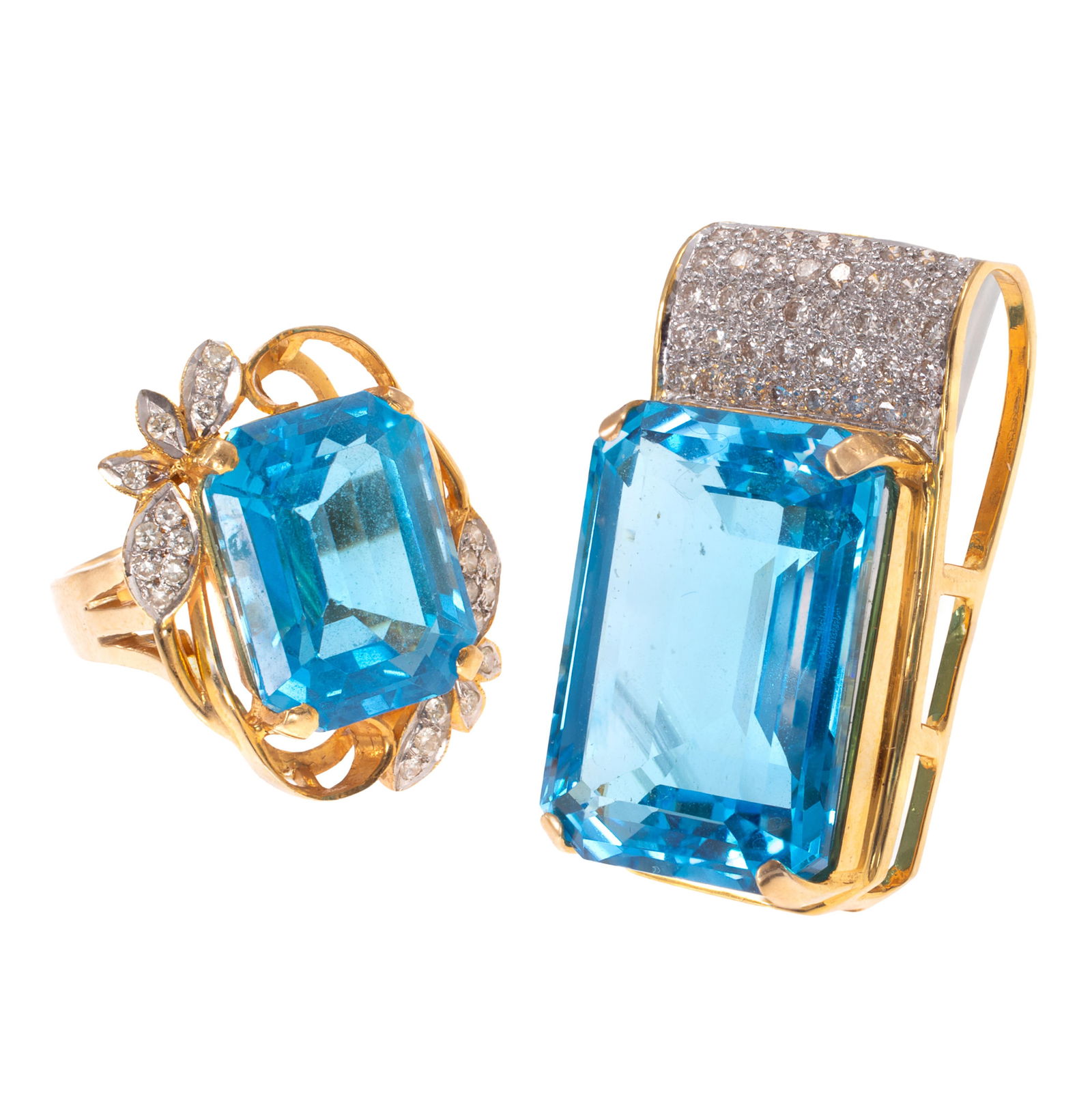 Blue Topaz, Diamond, 18k Yellow Gold Jewelry Suite (1 of 9)