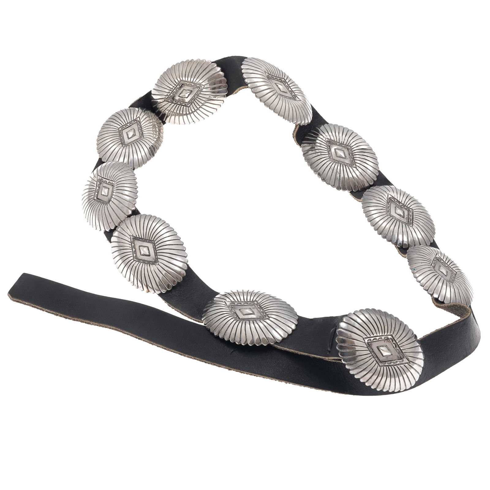 Navajo Sterling Silver, Leather Concha Belt, Larsen Blackgoat (1 of 4)