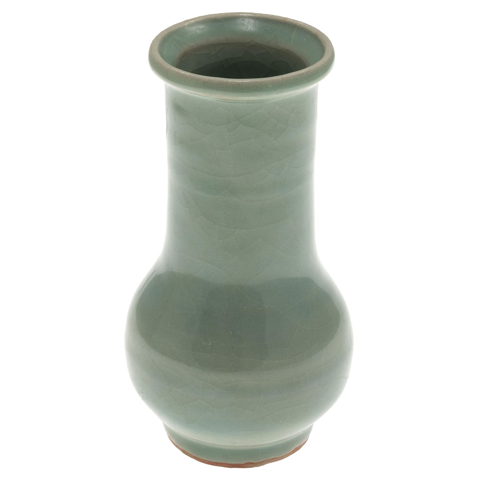 Celadon Vase Song/Yuan or Later: Celadon Vase Song/Yuan or Later The stick neck vase with craclure celadon glaze. 5 3/4in (14cm) h
