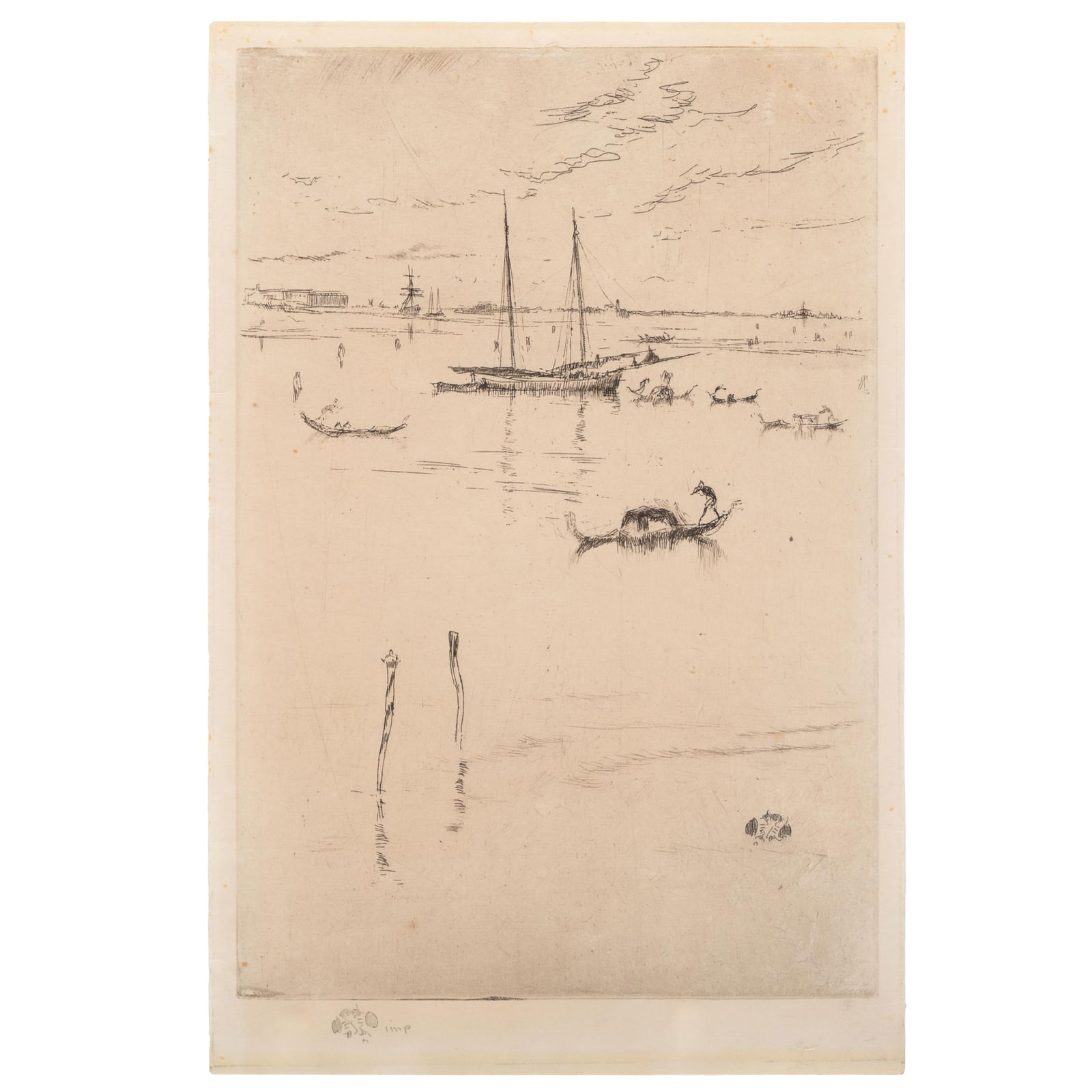 James Abbott McNeill Whistler (American, 1834-1903).: James Abbott McNeill Whistler (American, 1834-1903).The Little Lagoon, 1879-80.Etching and drypoint on Japan paper, signed with his butterfly and inscribed 'imp' in pencil in the margin and monogramed