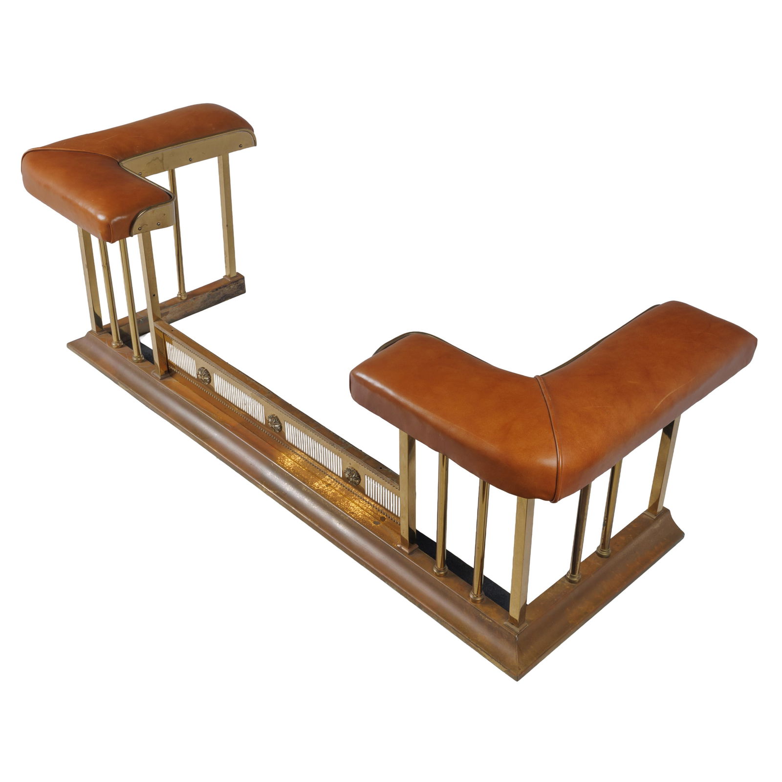 Edwardian Club Fire Fender: Edwardian Club Fire Fender The fire surround with leather corner seating. 18in (46cm) h. 55in (140cm) w.