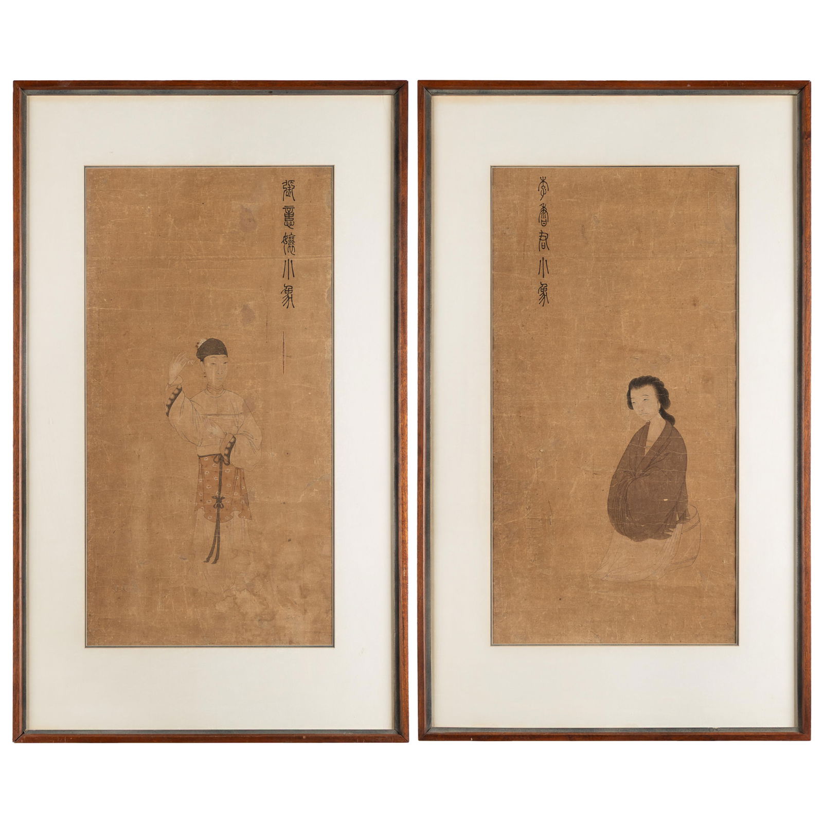 Qing Dynasty Pair of Portraits: Qing Dynasty Pair of Portraits Each ink on paper. 12 1/2in. x 24 1/2in (32cm x 62cm) Framed: 20in. x 34in (52cm. x 86cm) Condition: Small tears on folds