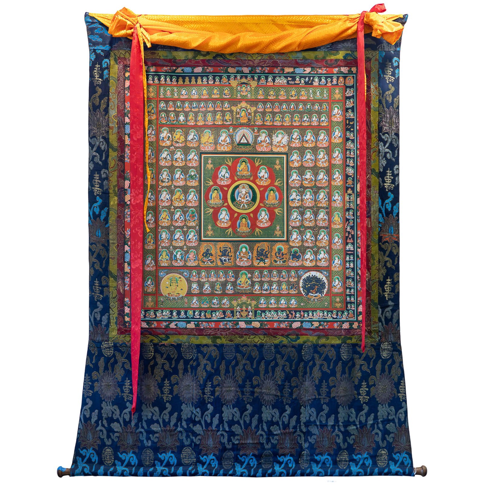 Shingon Mandala: Shingon Mandala20th CenturyThe mandala with silk cover hanging from a rod.47in (120cm) w. 64in (163cm) l.