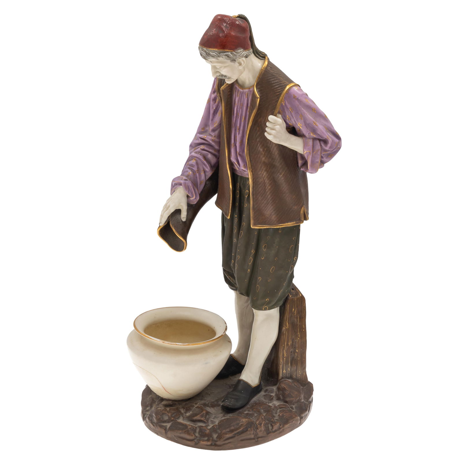 Royal Worcester Porcelain Figure: Royal Worcester Porcelain FigureThe Watercarrier, Depicting a Turkish figure with large water urn.Designed by James Hadlley (1837-1903). one of many 'exotic' figures solely designed for Royal Worceste