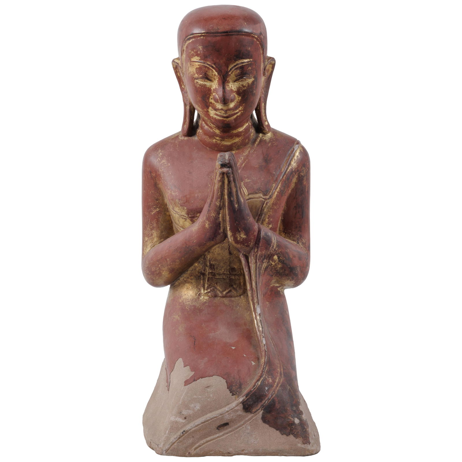 Burmese Carved Stone Figure of a Monk: Burmese Carved Stone Figure of a Monk Depicted kneeling, hands joined in prayer. 28in (72cm) h.