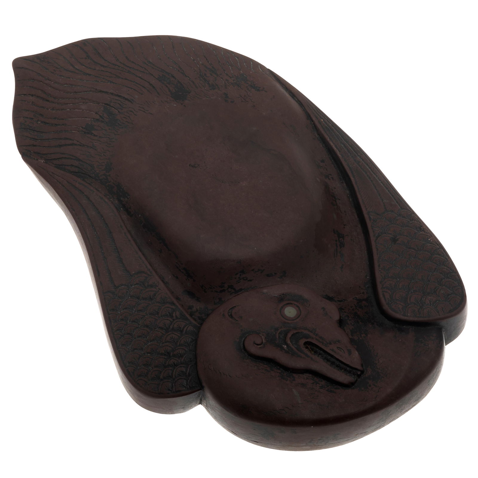 Chinese Duan (Ink) Stone: Chinese Duan (Ink) Stone In the form of a sinuous waterfowl. 1in (2.5cm) h. 8in (20cm) l 5in (13cm) w