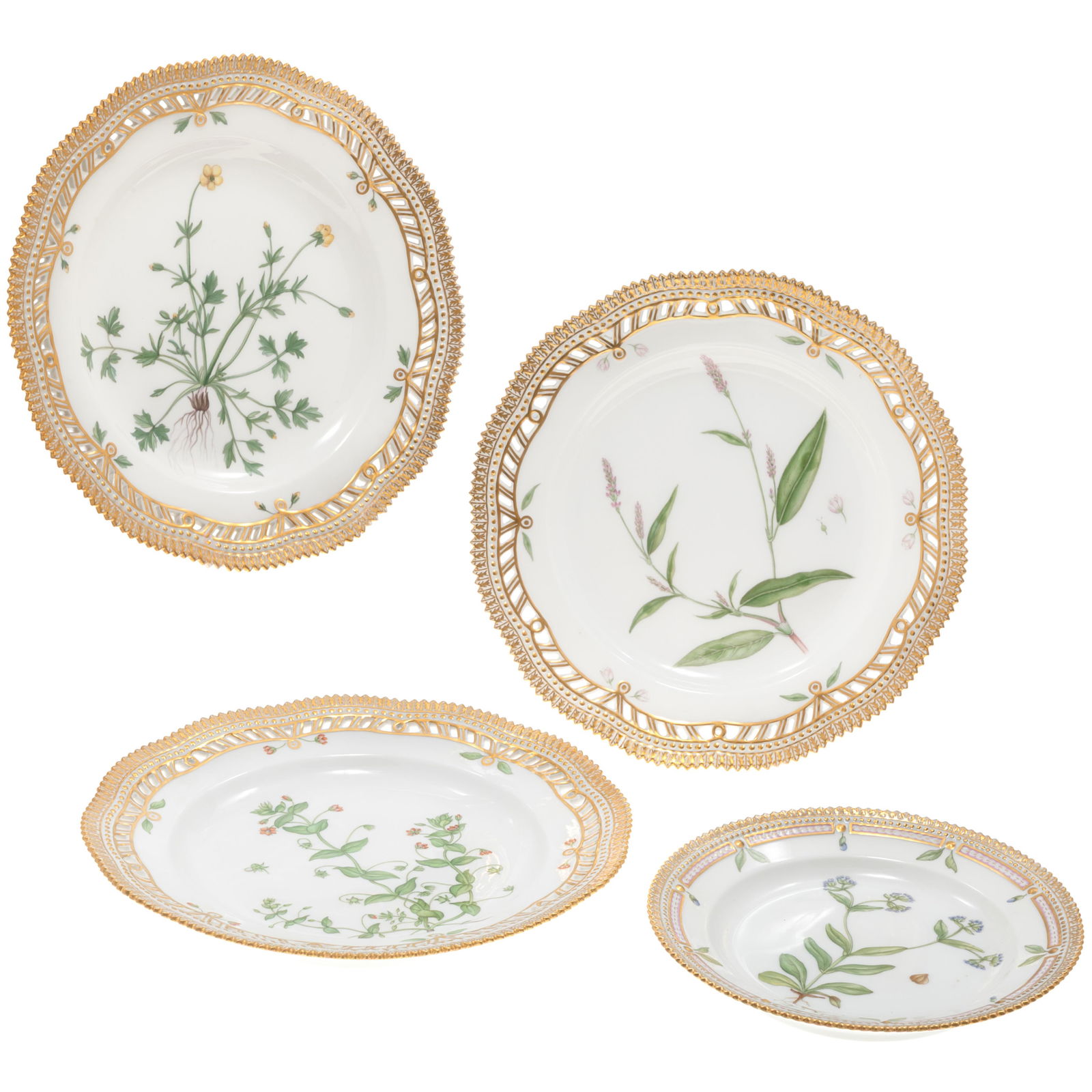 Flora Danica Collection: Flora Danica CollectionFour pieces, including'Fedia Olitoria Vahl', (Lamb's Lettuce ) 7 1/2in (19cm) d.Polygonum Persicaria (Lady's Thumb) 10in. (26cm) dRannuculus Bulbosus (Bulbous Buttercup) 10in (2