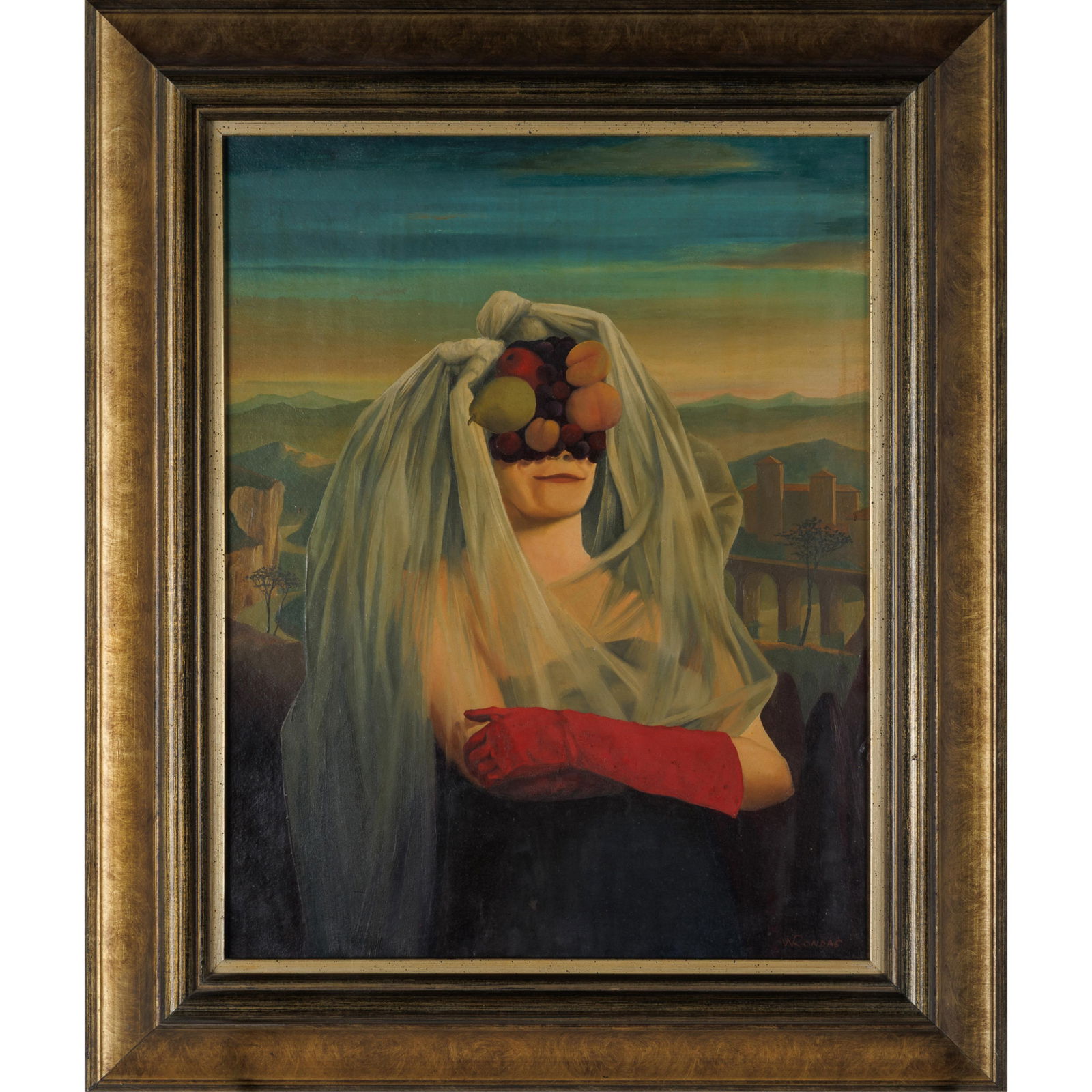 Willi Rondas (British, 1907-1975)., After Giuseppe Arcimboldo (1527-1593): Willi Rondas (British, 1907-1975). After Giuseppe Arcimboldo (1527-1593) La Fecondite (The Pregnant Woman), 1963. Oil on canvas, signed and dated on verso, framed. 15 x 11 1/2in. (38 x 29cm) Framed: