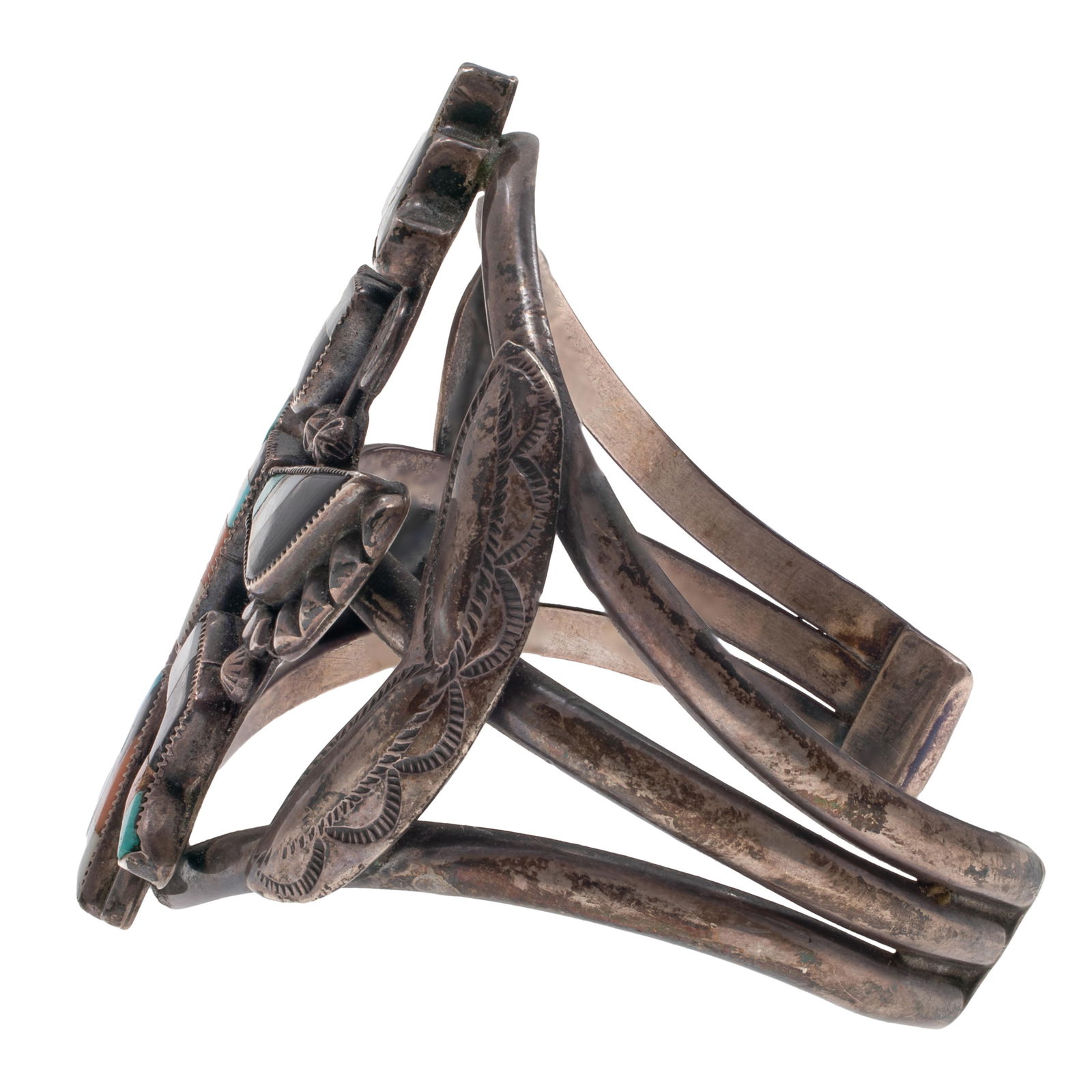 Zuni Multi-Stone, Sterling 'Knifewing' Cuff Bracelet - 2