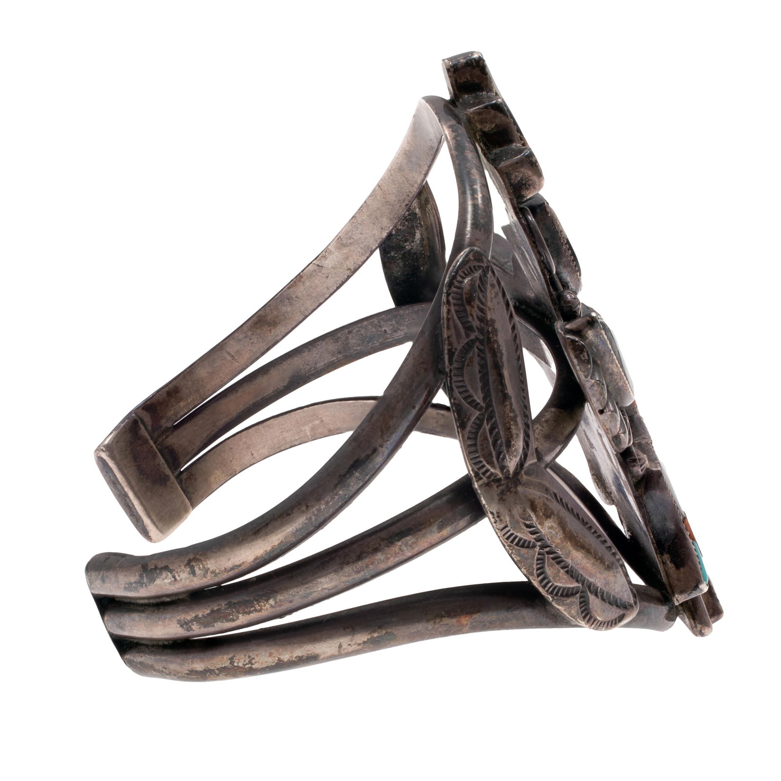 Zuni Multi-Stone, Sterling 'Knifewing' Cuff Bracelet - 3