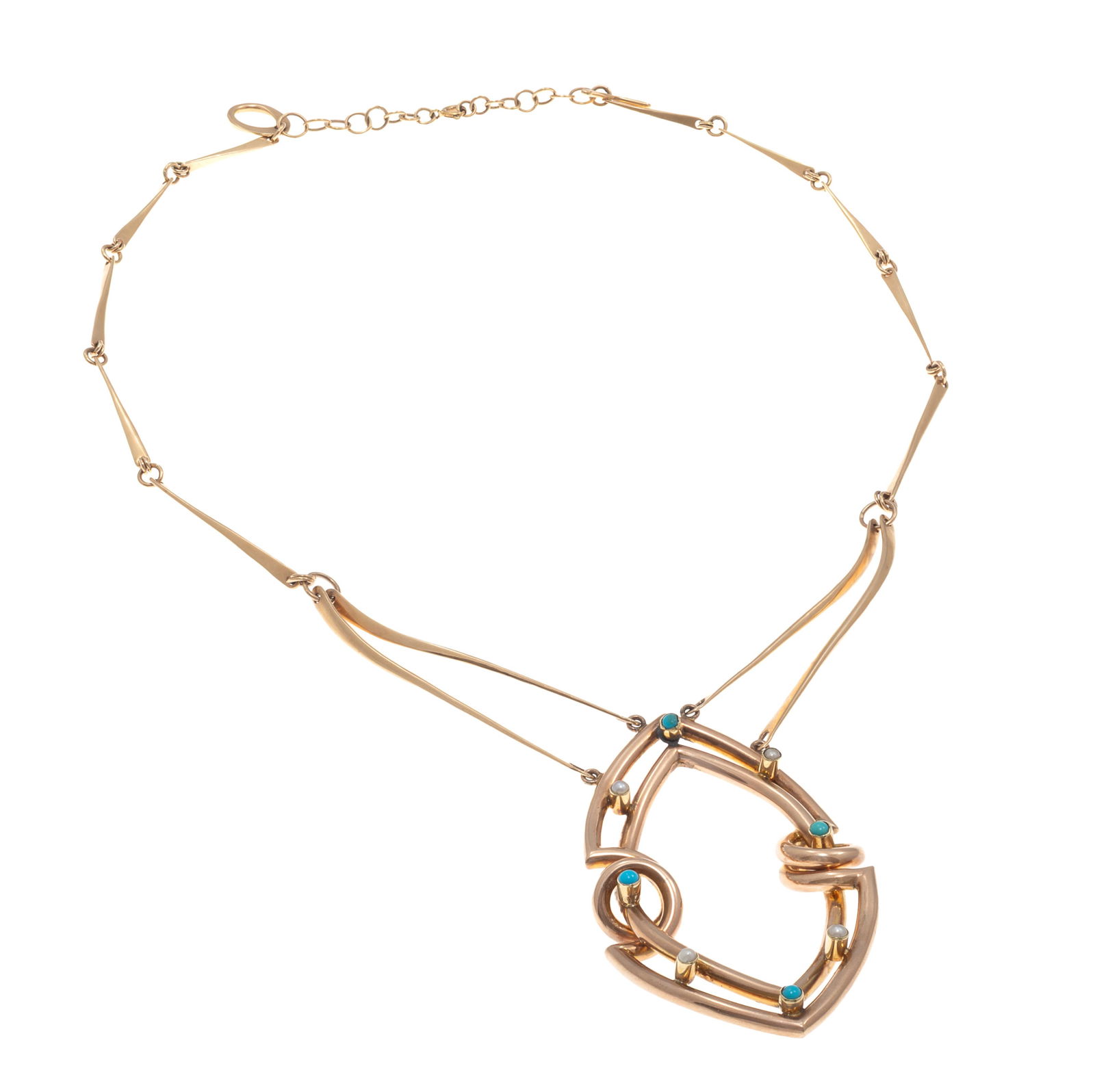 Turquoise, Cultured Pearl, 14k Yellow Gold Necklace (1 of 4)