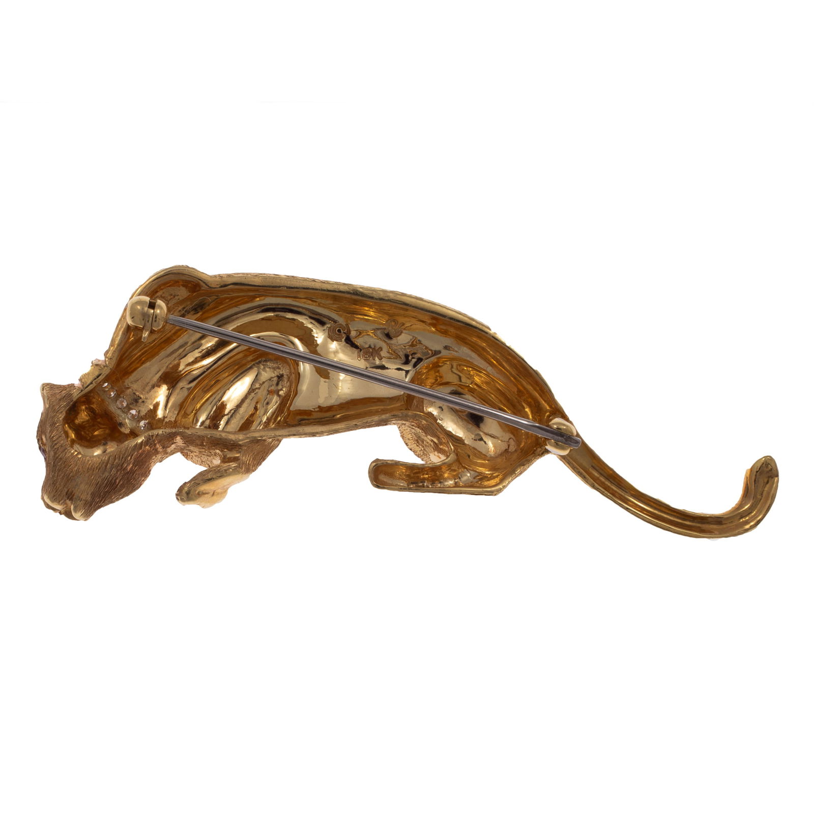 Diamond, Ruby, 18k Yellow Gold Cat Pin - 3