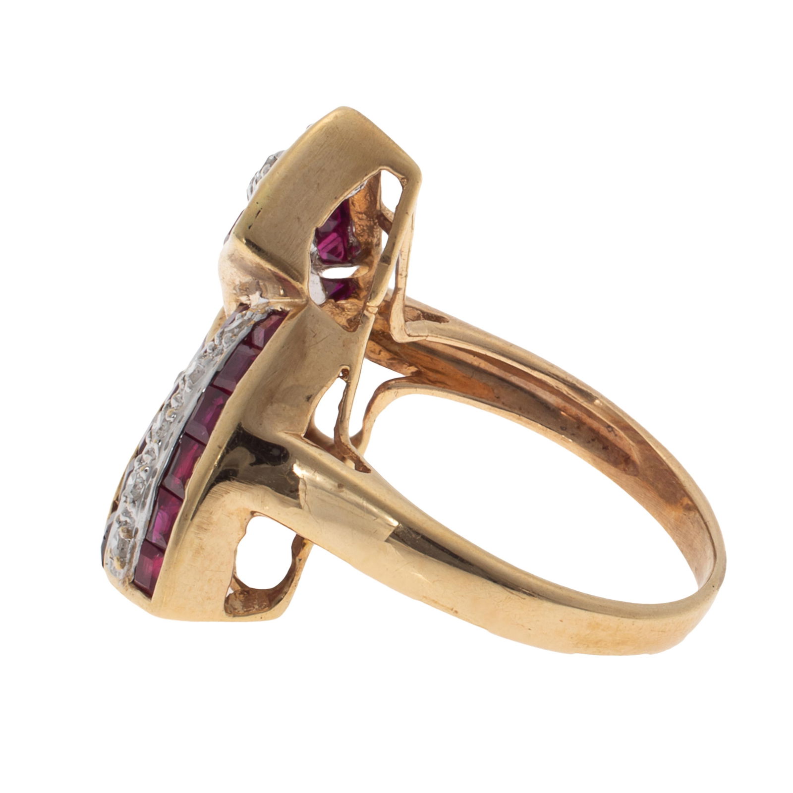 Diamond, Ruby, 14k Yellow Gold Ring - 4