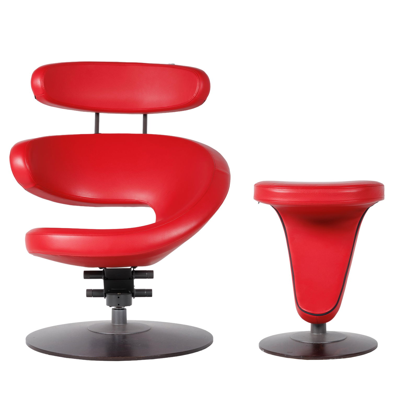 Stokke Varier Armchair and Footstool: Stokke Varier Armchair and FootstoolDesigned by Olav Eld?y for the Varier brand.In the orange peel design.48in (122cm) h. 24in (62cm) w