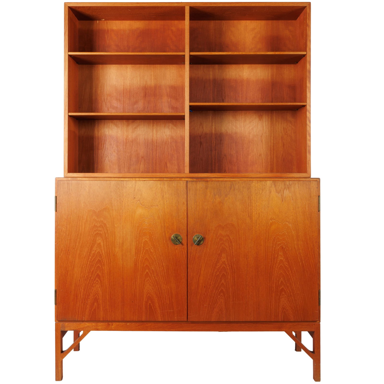 Borge Mogensen Cabinet: Borge Mogensen CabinetCabinet Model: No. 232Top Shelf Model: No. 154In two parts, the upper case with adjustable shelves over a two door lower case all on tapering legs joined by brackets.72in (184cm)