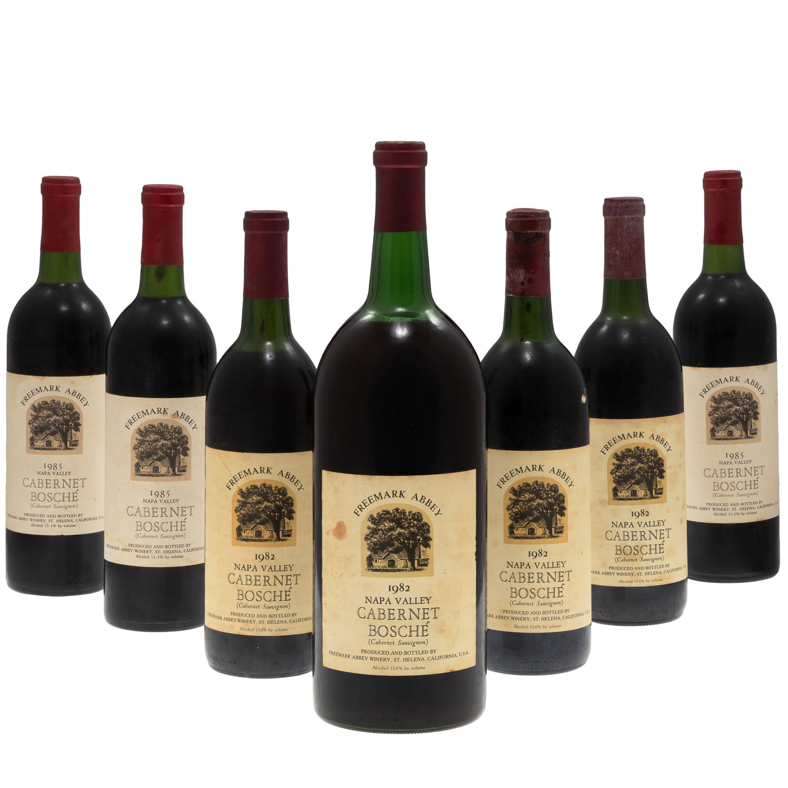 Collection of Freemark Abbey Cabernet Bosch: Collection of Freemark Abbey Cabernet BoschNapa Valley Cabernet Sauvignon7 bottles per lot including:1 - 1982 Magnum (150cl)3 - 1982 (75cl)3 - 1985 (75cl)Condition: Ullage: lowest at upper shoul