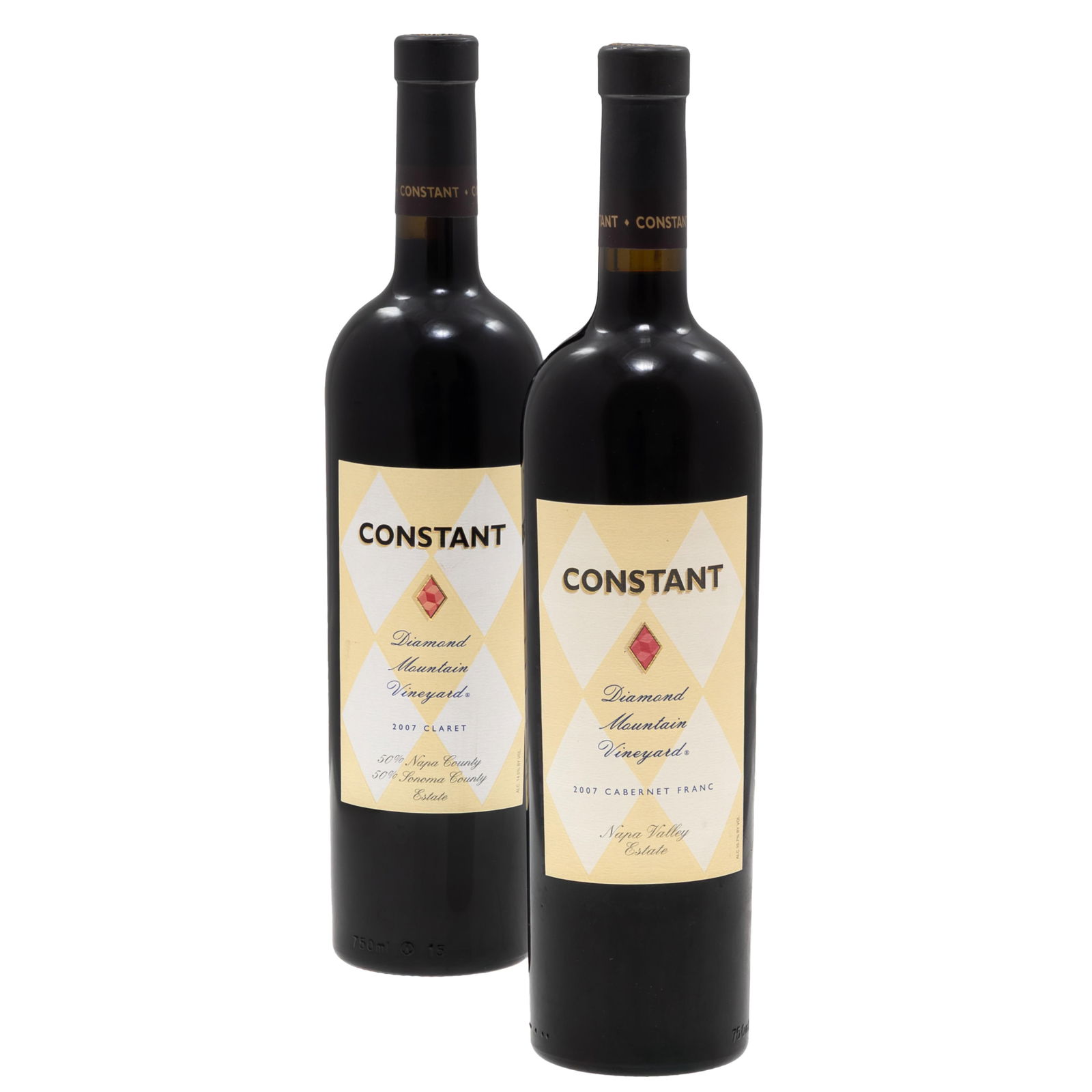 2007 Constant Diamond Mountain Vineyards: 2007 Constant Diamond Mountain Vineyards 2 bottles (75cl) per lot 1 - 2007 Claret Napa and Sonoma County Estates 1 - 2007 Cabernet Franc Napa Valley Estate Condition: No issues noted All wine is