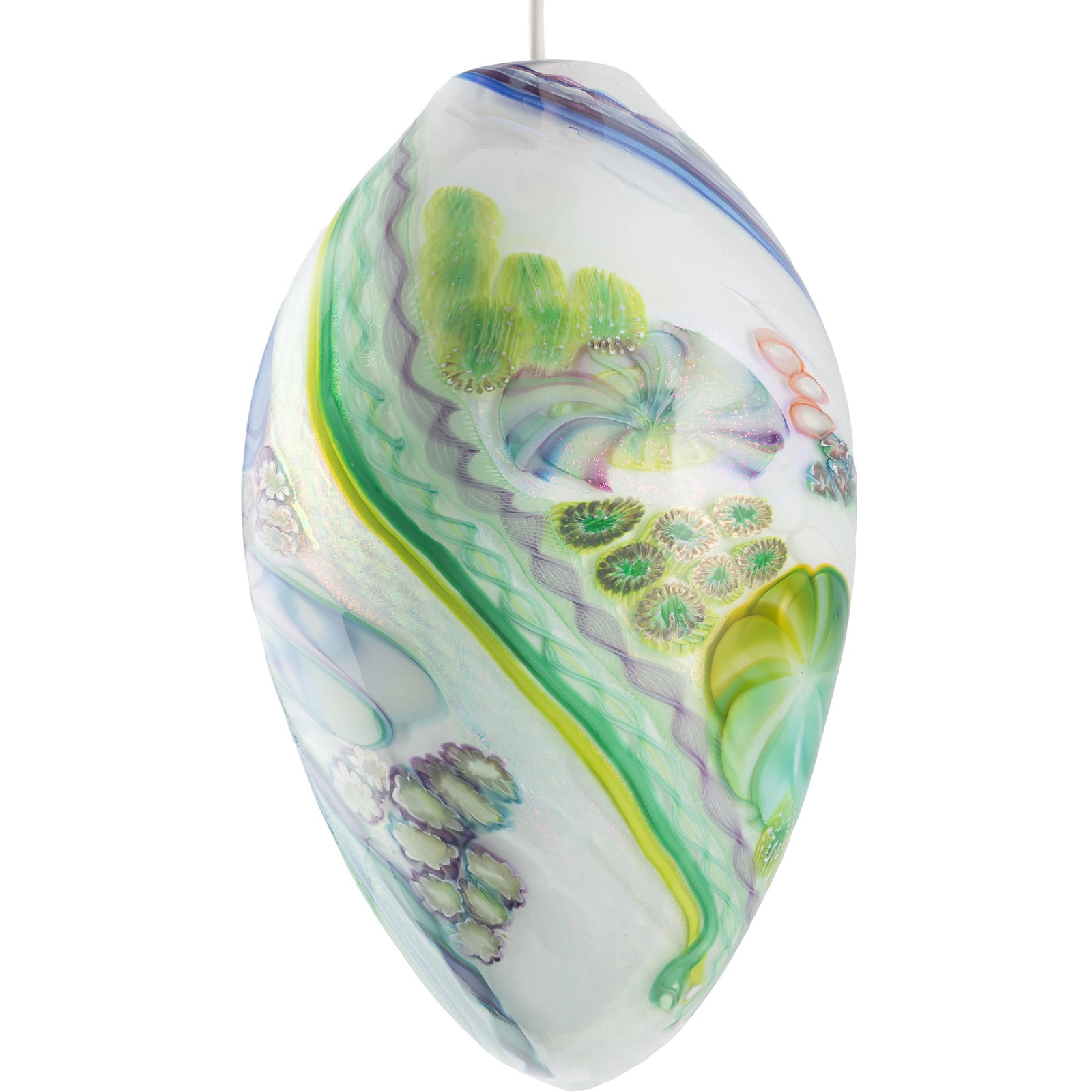 Art Deco Style Glass Lighting Fixture: Art Deco Style Glass Lighting Fixture The tear drop form glass decorated with water lilies and algaec blooms in sparkling streams. 19in l to fixture, 12in d.