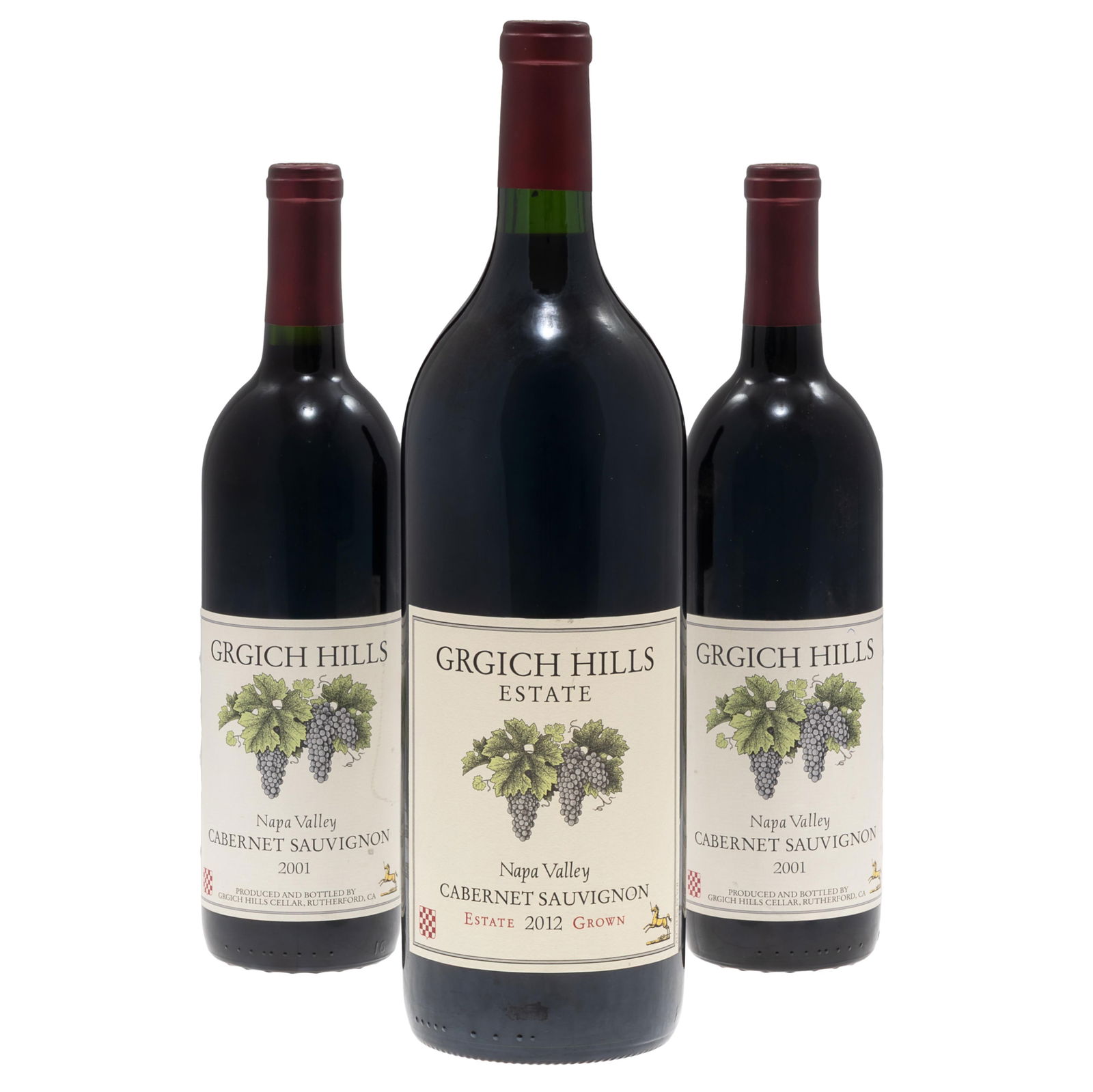 Group of Grgich Hills Cabernet Sauvignon: Group of Grgich Hills Cabernet SauvignonNapa Valley3 bottles per lot including:2 - 2001 (75cl)1 - 2012 Estate Cabernet Sauvignon Magnum (150cl)All wine is sold 'as-is,' with no guarantees regarding pr