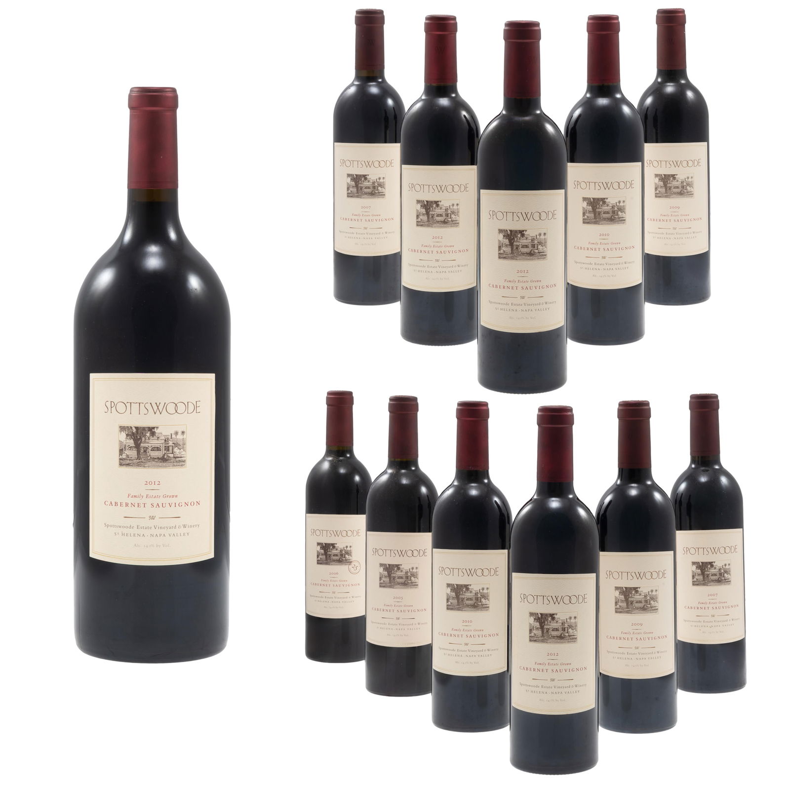Collection of Spottswoode Family Estate Grown Cabernet Sauvignon: Collection of Spottswoode Family Estate Grown Cabernet SauvignonSt. Helena, Napa Valley12 bottles per lot including:1 - 2005 (75cl)1 - 2006 (75cl)2 - 2007 (75cl)2 - 2009 (75cl)2 - 2010 (75cl)