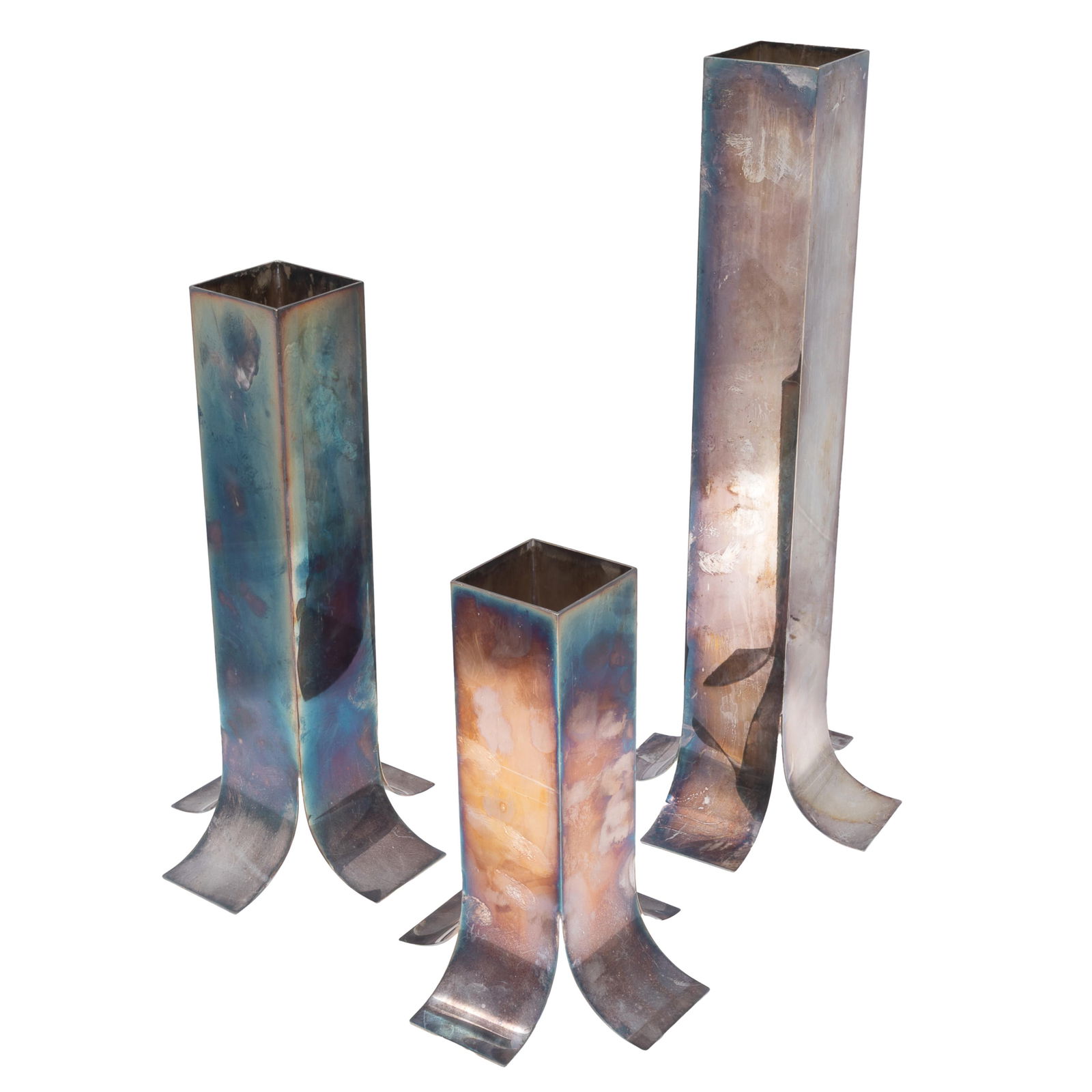 Set of Three Lino Sabatini 'Stele" vases: Set of Three Lino Sabatini 'Stele" vasesEach of rectangular columnar form ending in a spreading base.16in. 12 1/4in 8 1/2in(41cm. 31cm.& 21cm)Manufacturers mark and Sabatini on baseCirca 1970s designe