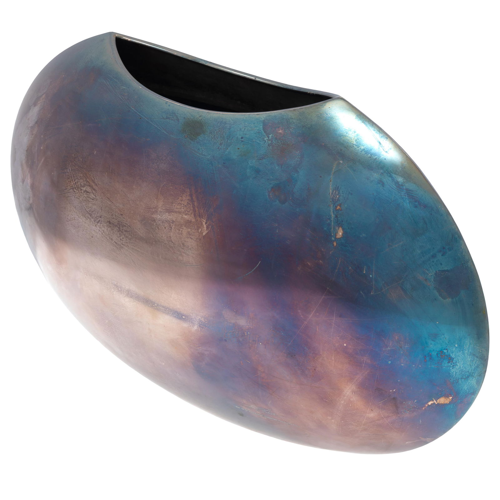 Lino Sabatino Vase: Lino Sabatino Vase Of polished metal. 9in (22cm) h 16in (40cm) l From the "Sin" collection by designer Lino Sabattini, produced in Bregnano, Italy.