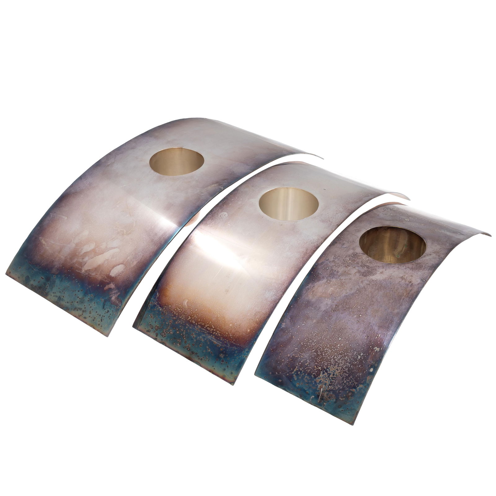 Set of Three 'Cormorano' Vases, Lino Sabattini (Italian 1925-2016): Set of Three 'Cormorano' Vases Lino Sabattini (Italian 1925-2016) Modernist arched form with a central well. Italy c. 1980 Silver plate Signed: Lino Sabattini and stamped Cormorano S/3 Collezione