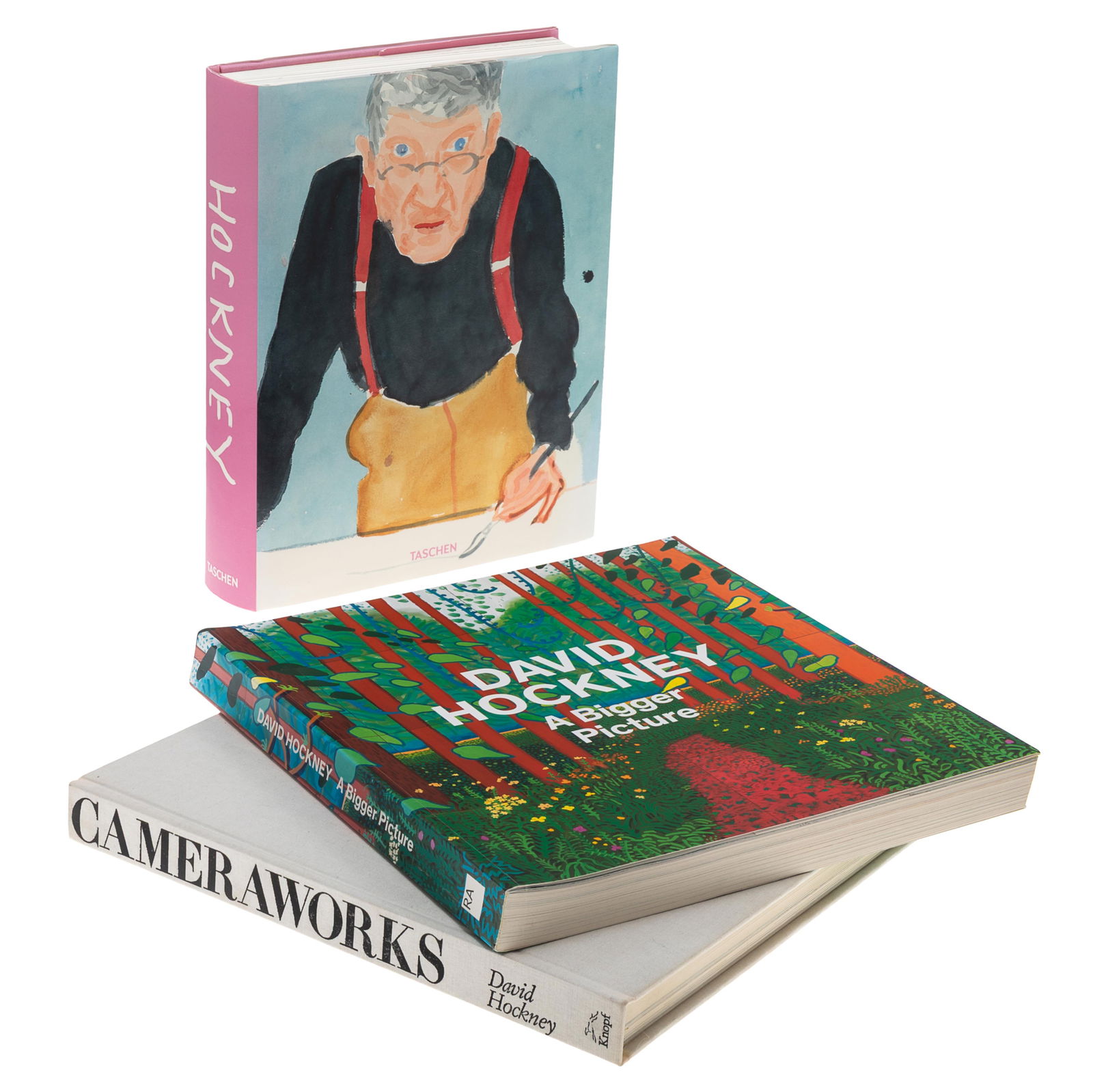David Hockney (British, b. 1937).: David Hockney (British, b. 1937).Three David Hockney Books:'David Hockney: A Bigger Picture.' London: Royal Academy of Arts, 2012. 304 pp. Soft Cover. Color plates. 12 x 11in. (30.5 x 28cm).'David Hoc