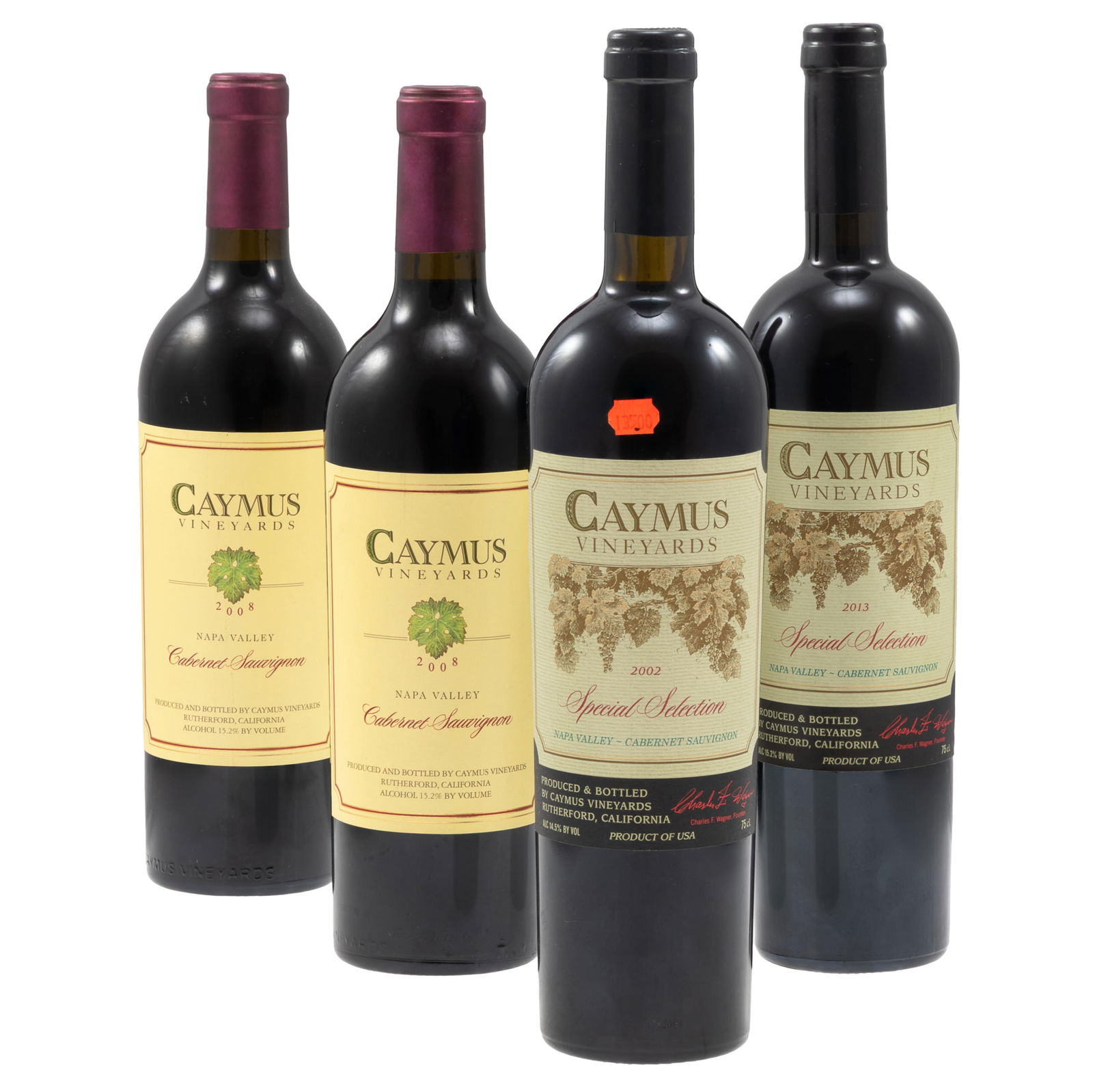 Selection of Caymus Vineyards Cabernet Sauvignon: Selection of Caymus Vineyards Cabernet SauvignonNapa Valley4 bottles (75cl.) per lot2 - 2008 Napa Valley1 - 2002 Special Selection1 - 2013 Special SelectionCondition: Ullage: bottom of neck or ab