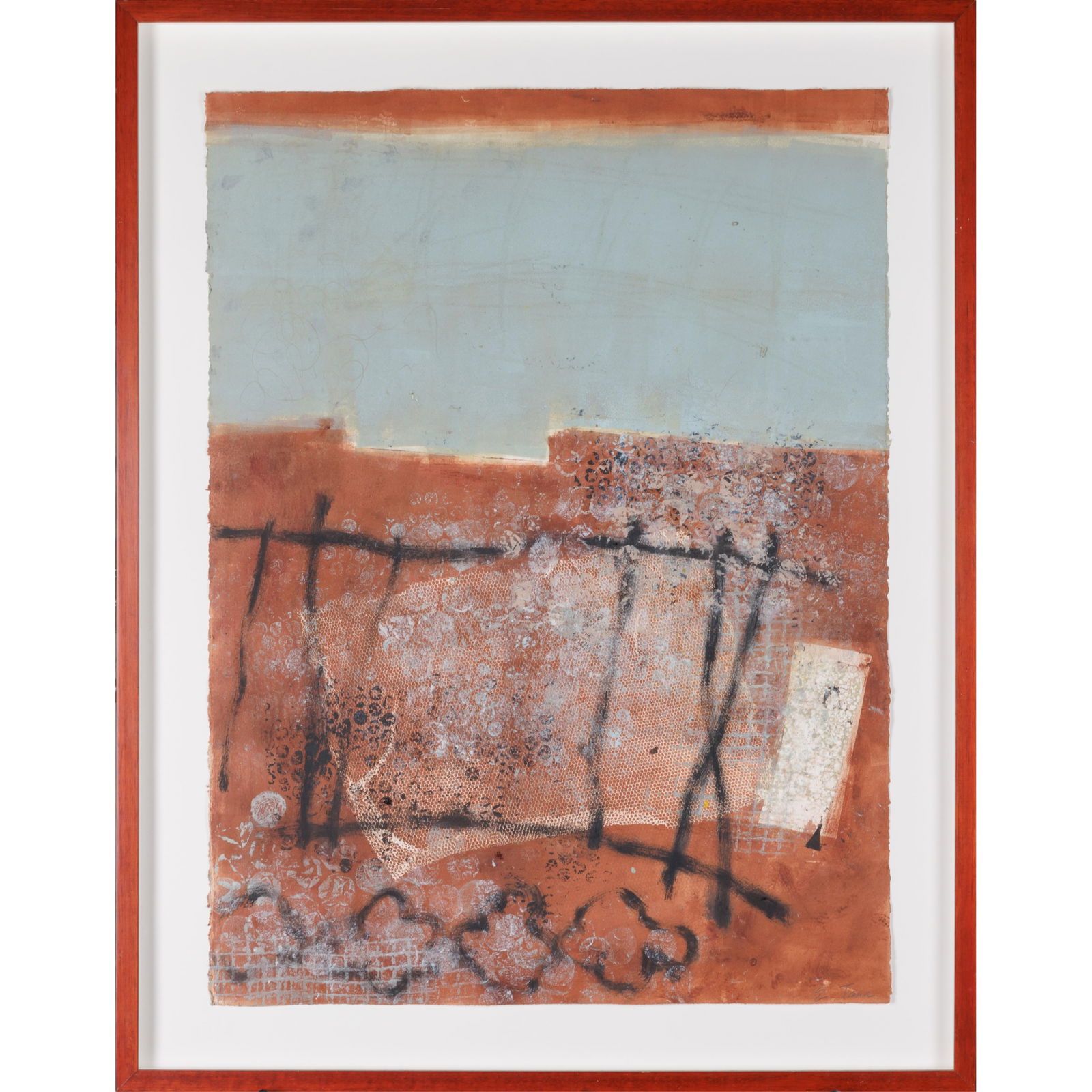 Elizabeth Tano (American, 20/21st. Century).: Elizabeth Tano (American, 20/21st. Century).Cinnabar, 2002.Monoprint on paper, signed (lower right), framed.30 x 22in. (76 x 56cm).36 x 28in. (91.5 x 71cm/frame).