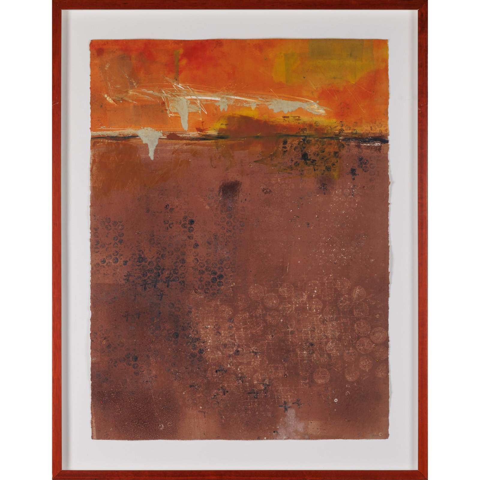 Elizabeth Tano (American, 20/21st. Century).: Elizabeth Tano (American, 20/21st. Century).Sedona, 2002.Monoprint on paper, signed (lower right), framed.30 x 22in. (76 x 56cm).36 x 28in. (91.5 x 71cm/frame).