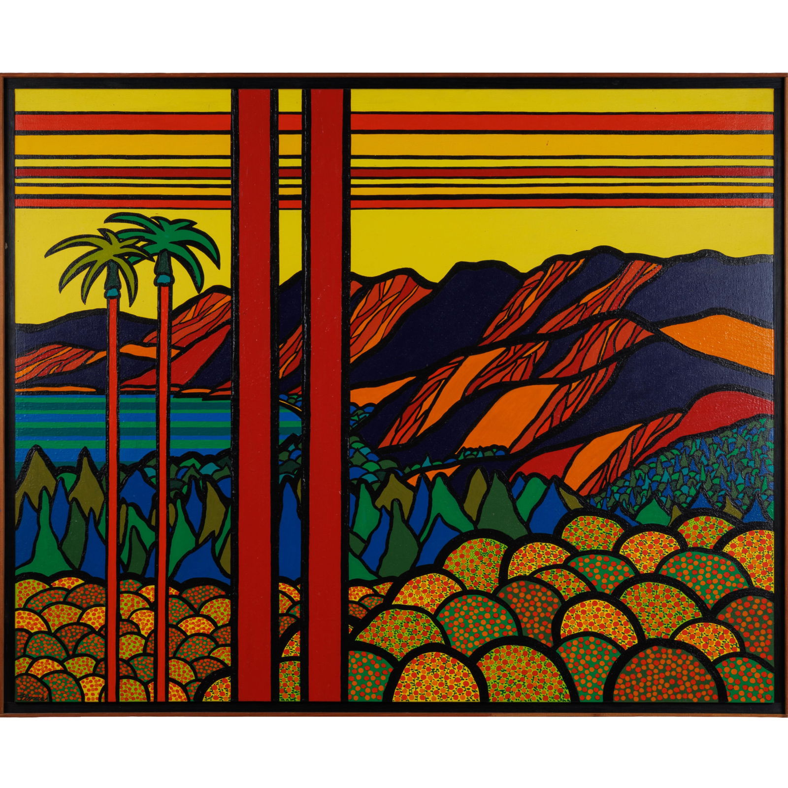 Richard Fiscus (American, 1926-2006).: Richard Fiscus (American, 1926-2006). U.S. 101, #3. Acrylic on canvas, signed (lower left), title in pencil on frame verso, framed. 42 x 52in. (106.5 x 132cm). 44 1/4 x 54in. (112.5 x 137cm/frame). 