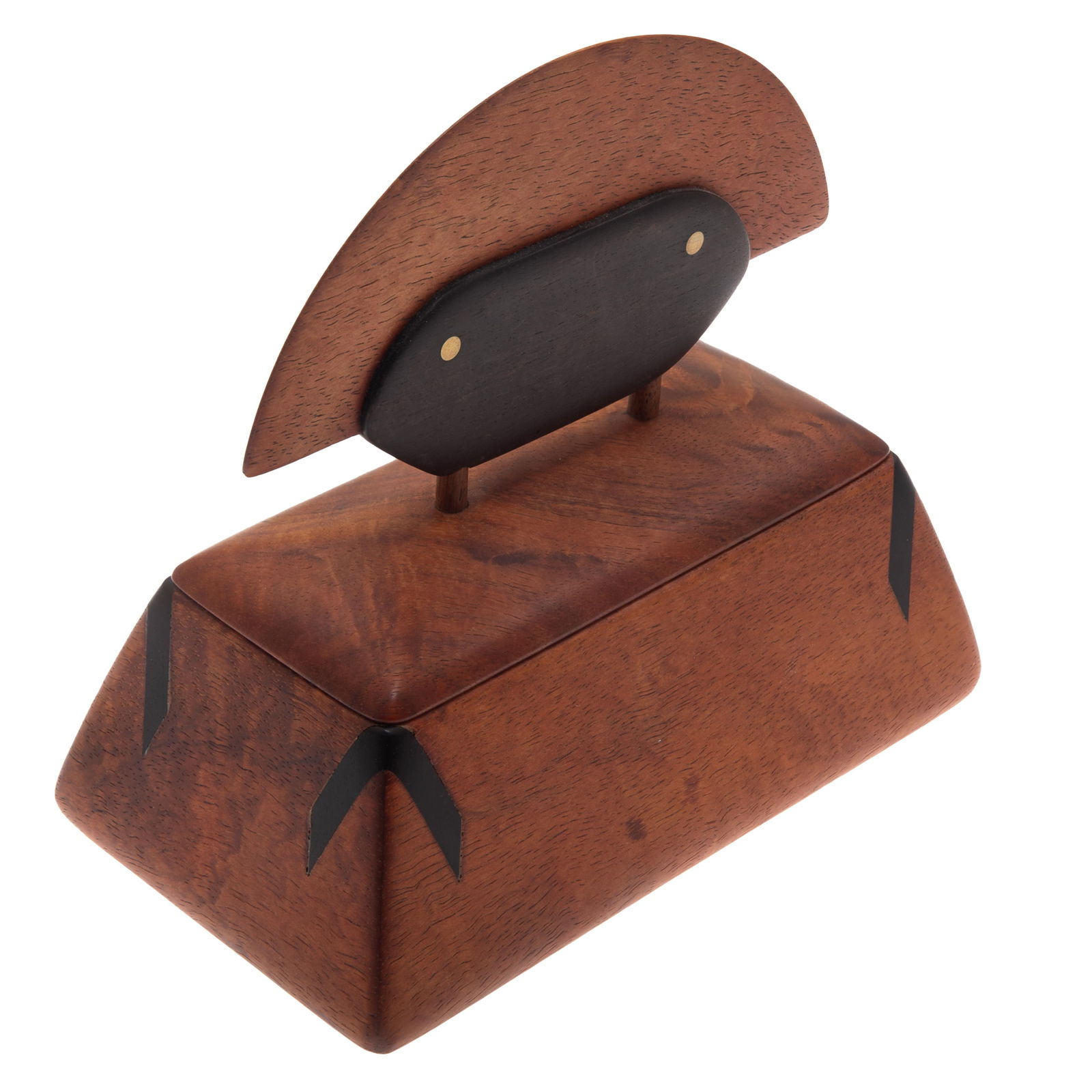 Koa Wood Table Box: Koa Wood Table BoxThe box of Koa wood with ebony. Inlay.Inscribed on base, Terry Dale Hufft (1997)6 3/4 in (17cm) h. 7 1/2in (19cm) l. 4in (10cm) w