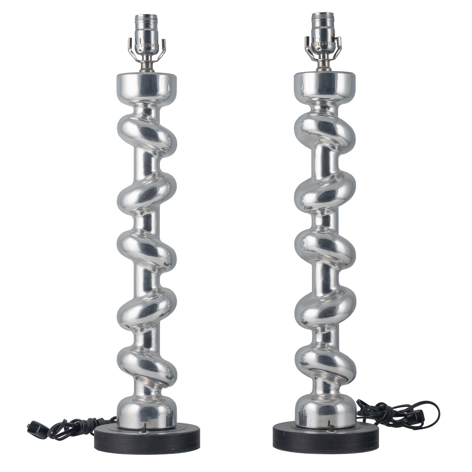 Pair of Art Deco Chrome Lamps: Pair of Art Deco Chrome LampsOf corkscrew form.21in 53cm) h. to fixture,
