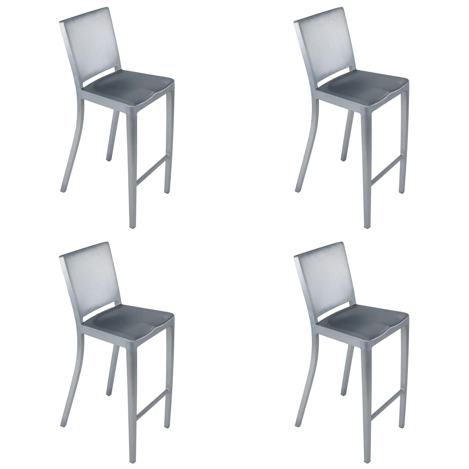 Set of Four Hudson for Emeco Counter Stools: Set of Four Hudson for Emeco Counter StoolsOf brushed aluminum44in (112cm) h. 16in (41cm) w. 15in (38cm) dMarked Emco Stark
