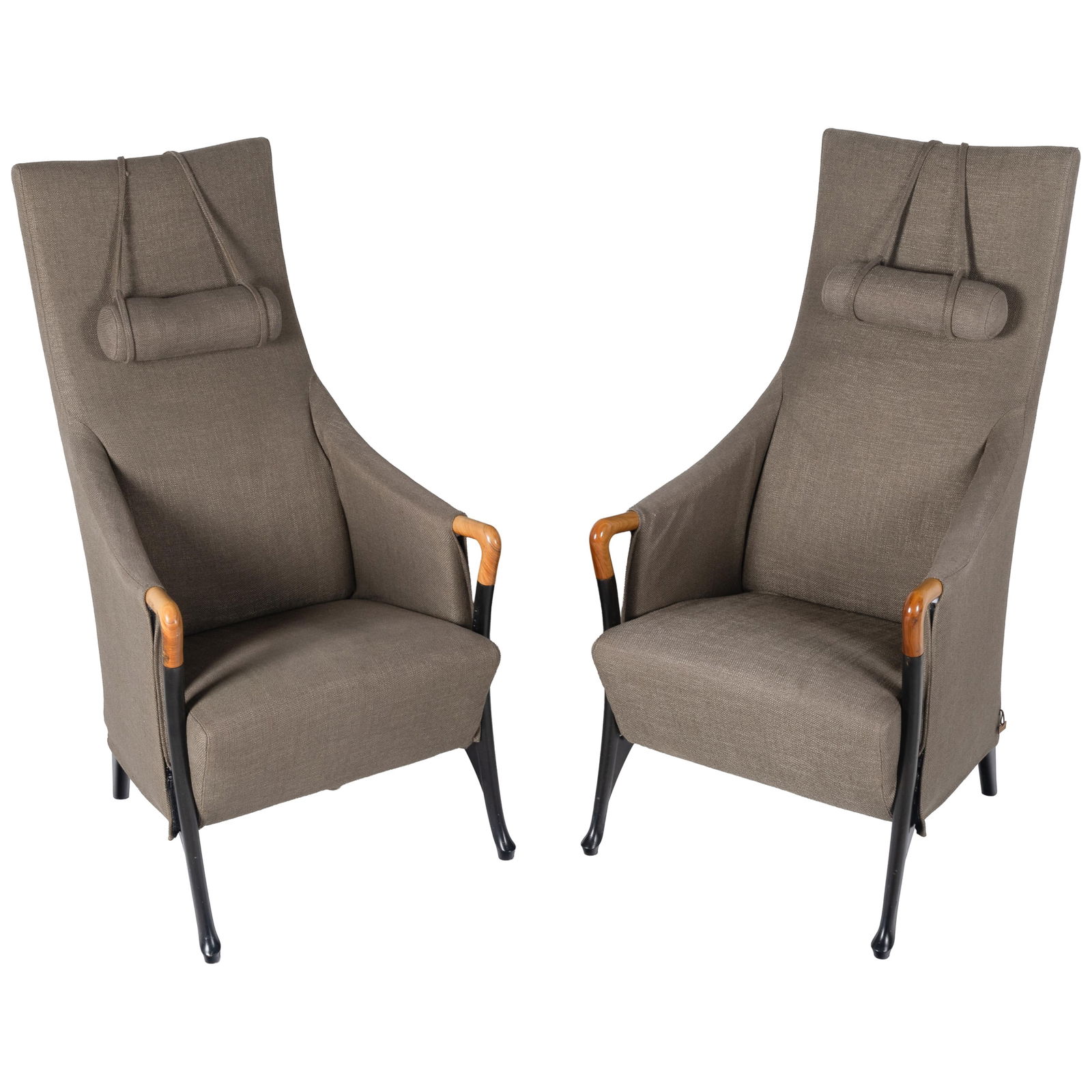 Pair of Giorgetti Design Chairs: Pair of Giorgetti Design Chairs Each library chair of raked high back with pillow on weighted strap, with sculptural arms. 48in (122cm) h. 24in (64cm) w Condition: Very good.