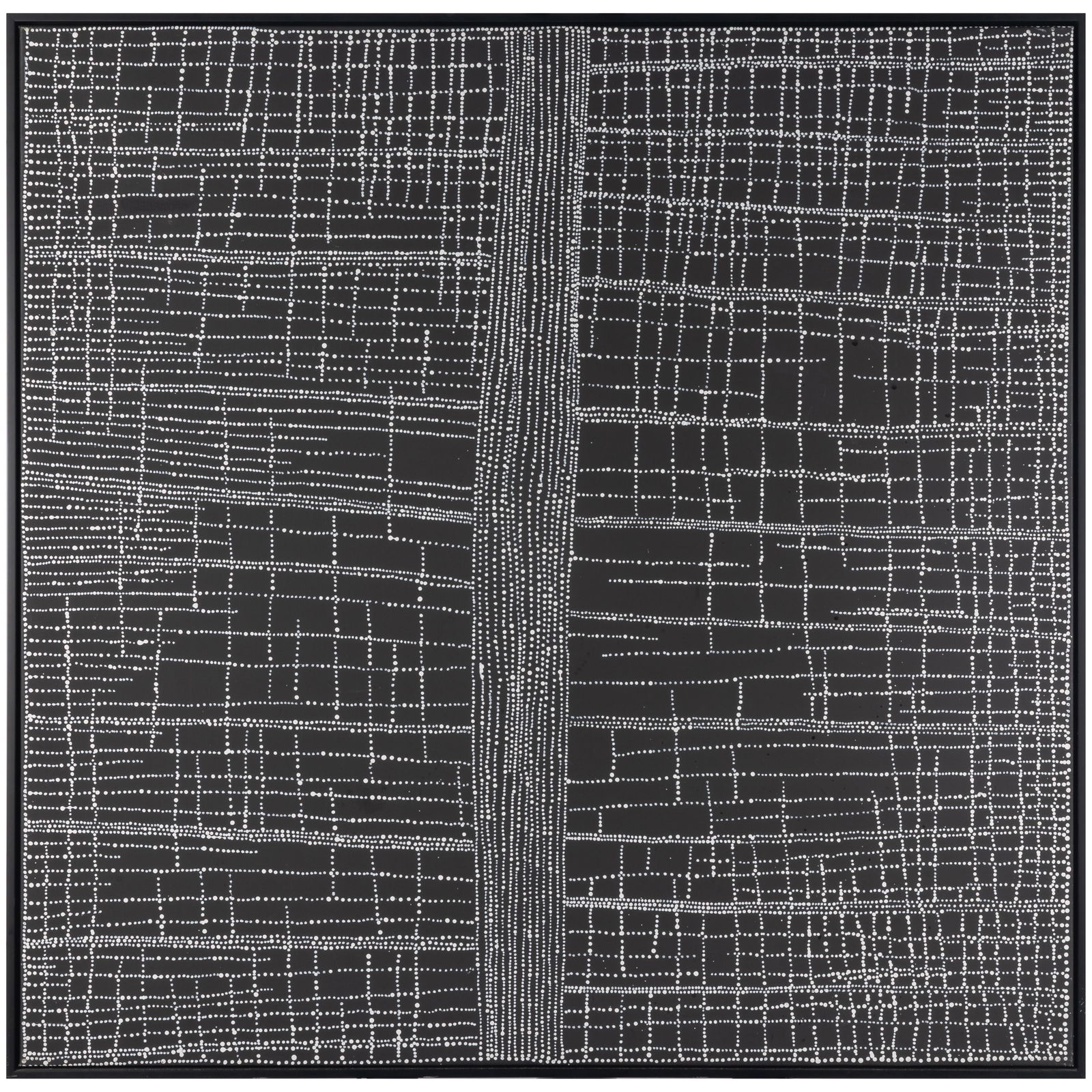 Dorothy Napangardi (Australian, 1950 - 2013).: Dorothy Napangardi (Australian, 1950 - 2013). Mina Mina. Acrylic on linen, signed 'Dorothy' on canvas verso, framed. 47 1/2 x 48in. (120.5 x 122cm). 49 x 49in. (124.5 x 124.5cm/frame). Dorothy