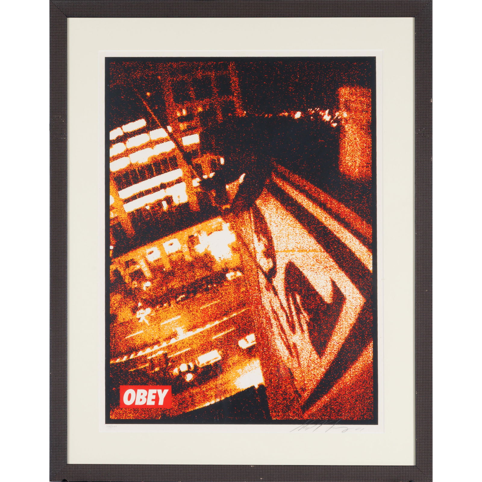 Shepard Fairey (American, b. 1970).: Shepard Fairey (American, b. 1970). Tokyo Roof, 2001 Color screenprint, signed and dated in pencil, numbered 128/200, the full sheet, framed. 24 x 18in. (61 x 45.5cm/sheet). 30 x 24in. (76 x