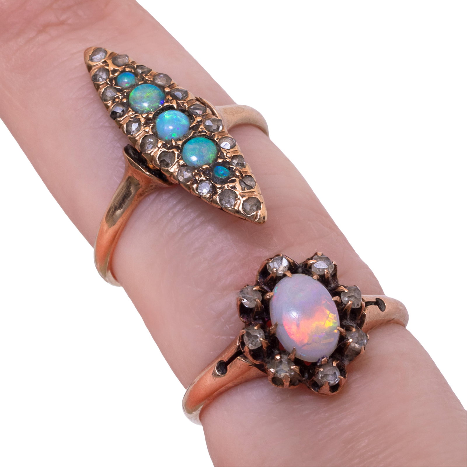 Collection of Two Victorian Opal, Diamond, 10k Yellow Gold Rings (1 of 5)
