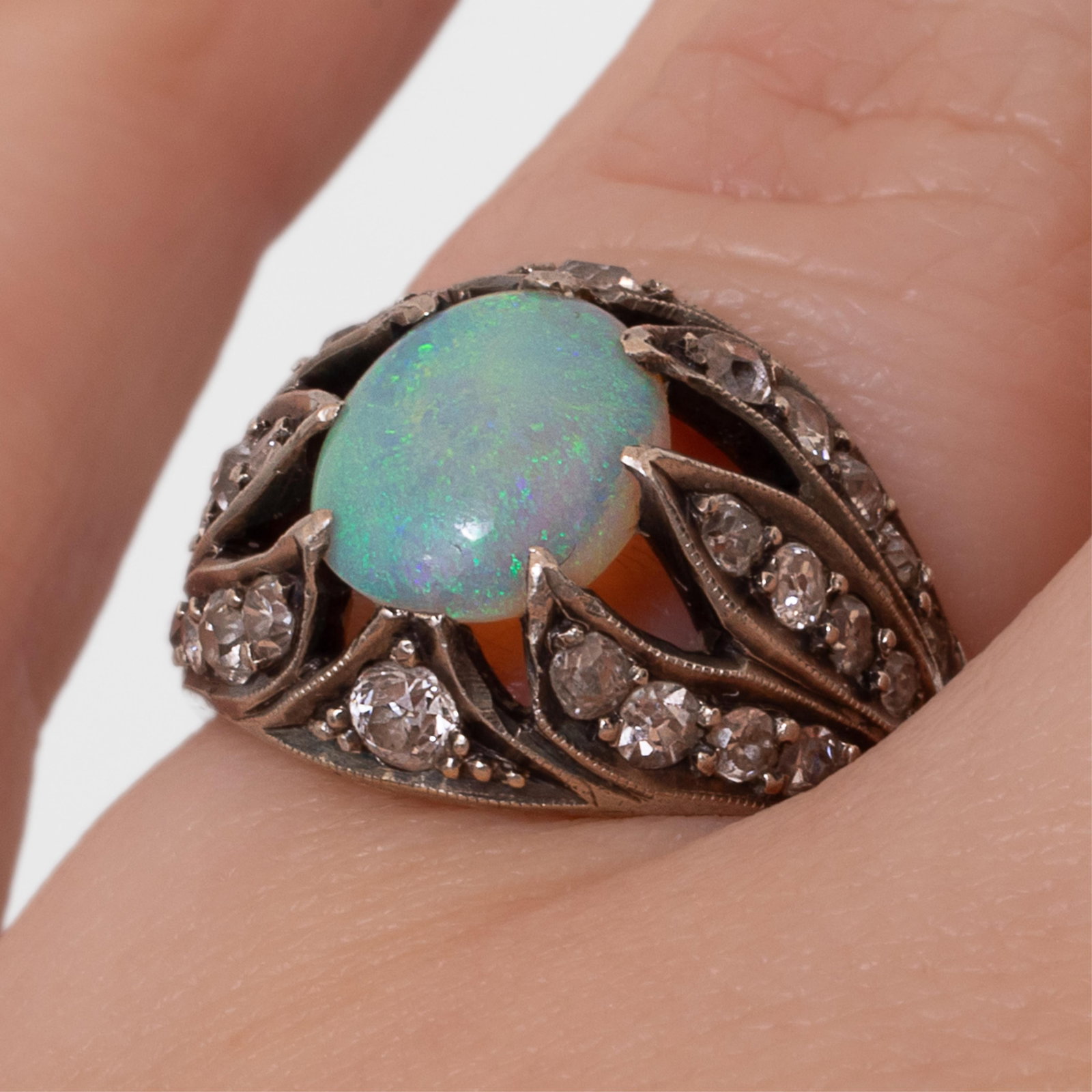 Antique Opal, Diamond, 10k, Silver Ring (1 of 6)