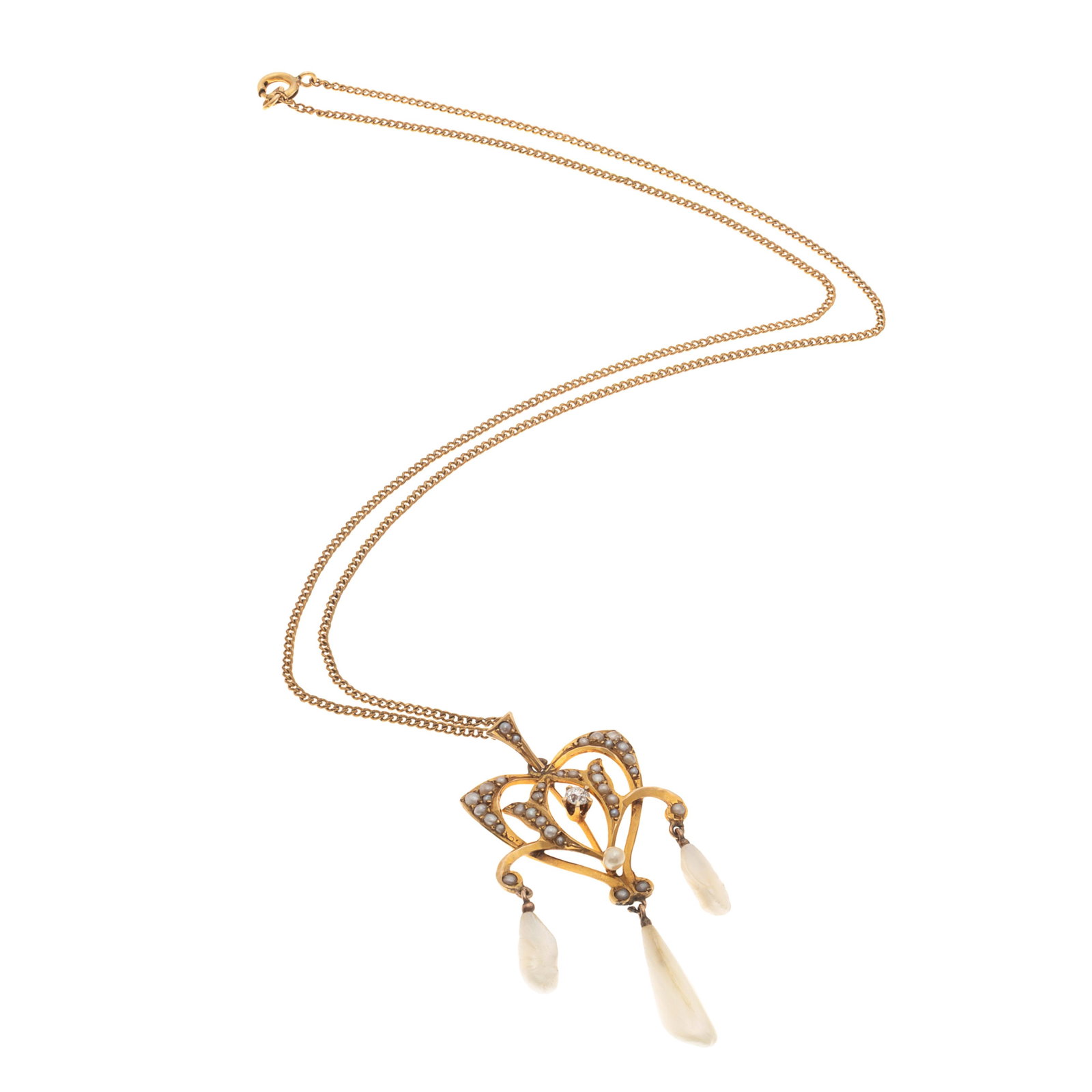 Edwardian Diamond, Pearl, 14k Lavaliere (1 of 4)