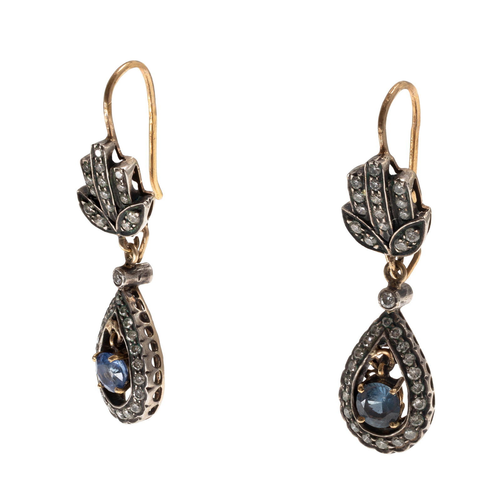 Pair of Diamond, Sapphire, 14k, Silver Earrings (1 of 4)