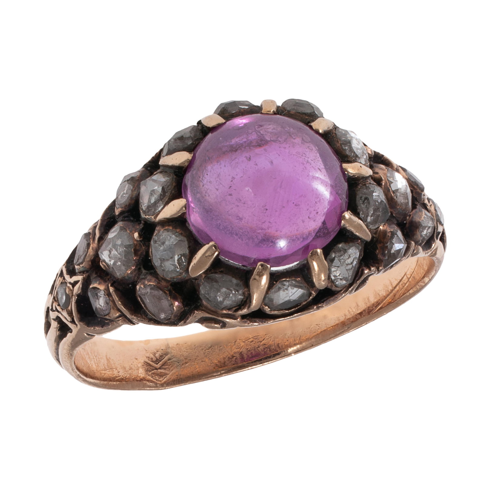 Victorian Pink Sapphire, Diamond, 14k Rose Gold Ring (1 of 5)